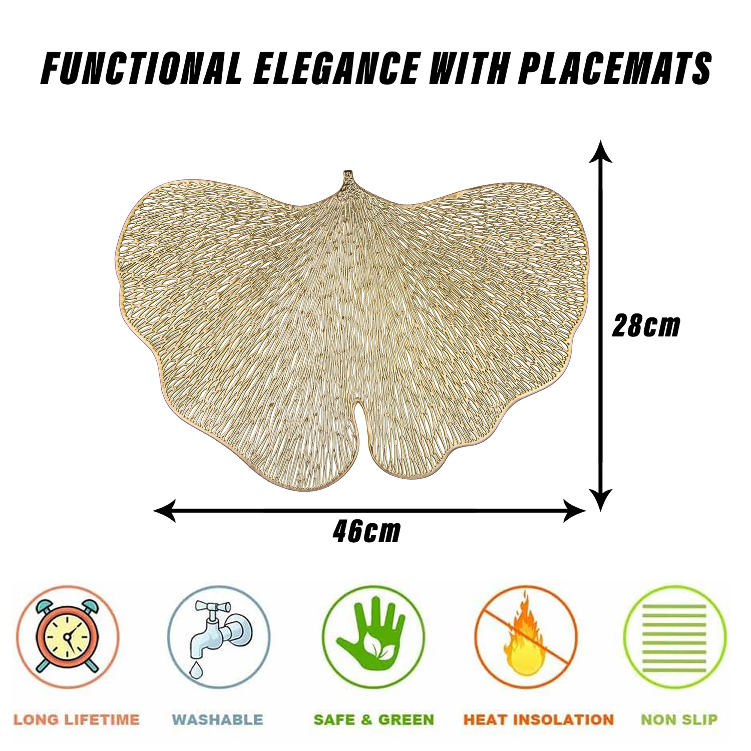 Kuber Industries Placemat | Placemats for Dining Room | Designer Table Mat Set | Placemats for Kitchen Table | Side Table Placemats | Butterfly Placemat Set |Golden