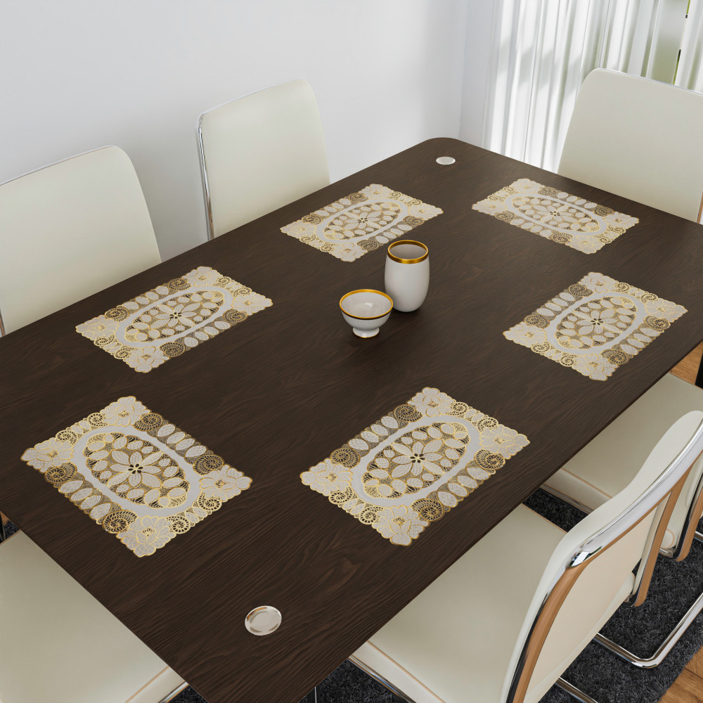 Kuber Industries Placemat | Placemats for Dining Room | Designer Table Mat Set | Placemats for Kitchen | Side Placemats | Table Placemat Set | Medium | 6 Piece Set | 14x20 | Golden