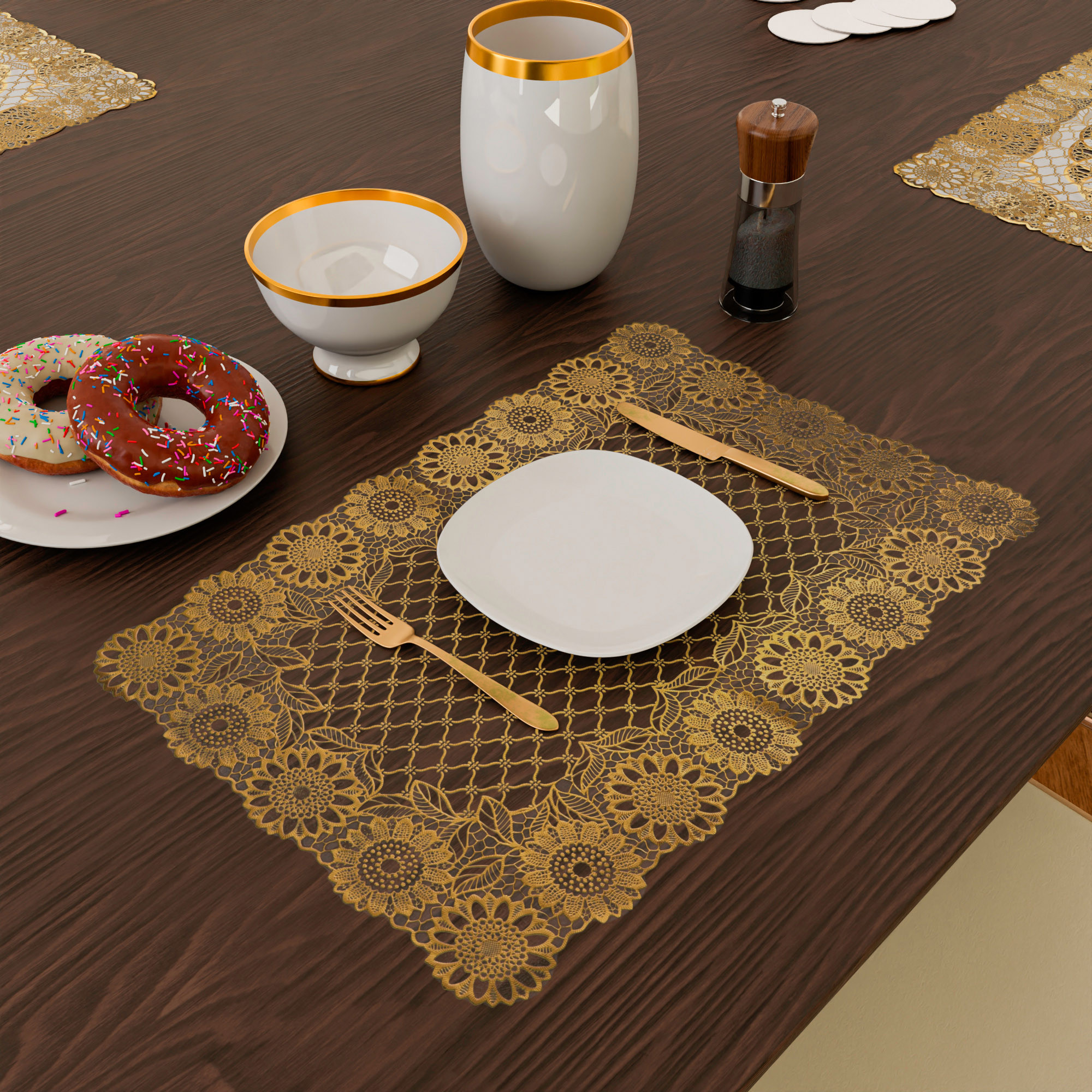 Kuber Industries Placemat | Placemats for Dining Room | Designer Table Mat Set | Placemats for Kitchen | Side Placemats | Table Placemat Set | Medium | 6 Piece Set | 14x20 | Golden