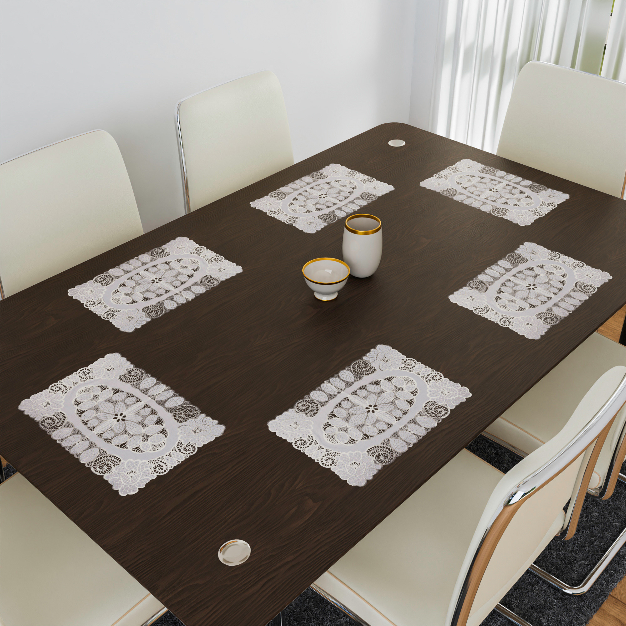 Kuber Industries Placemat | Placemats for Dining Room | Designer Table Mat Set | Placemats for Kitchen | Side Placemats | Table Placemat Set | Medium 14x20 | Silver