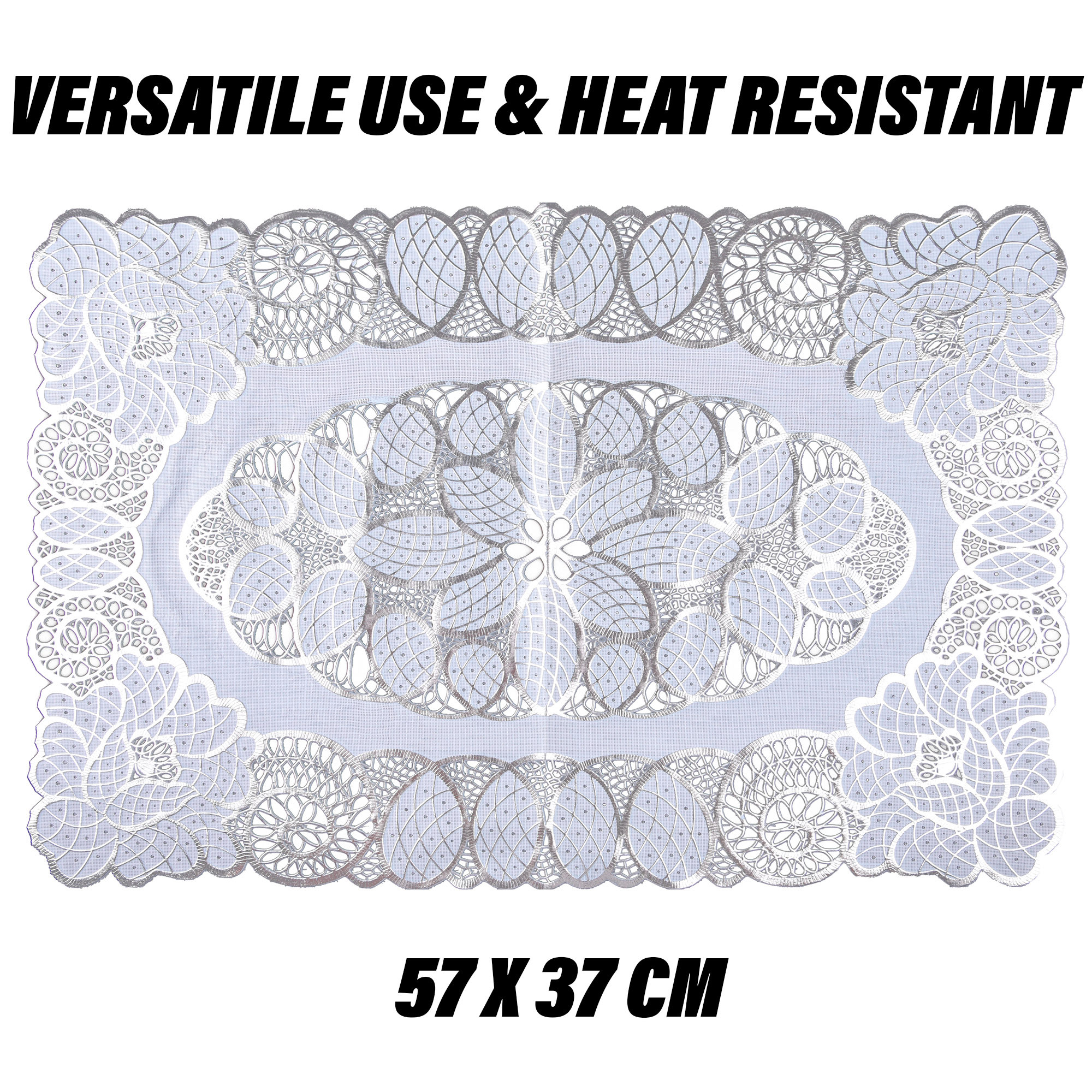 Kuber Industries Placemat | Placemats for Dining Room | Designer Table Mat Set | Placemats for Kitchen | Side Placemats | Table Placemat Set | Medium 14x20 | Silver