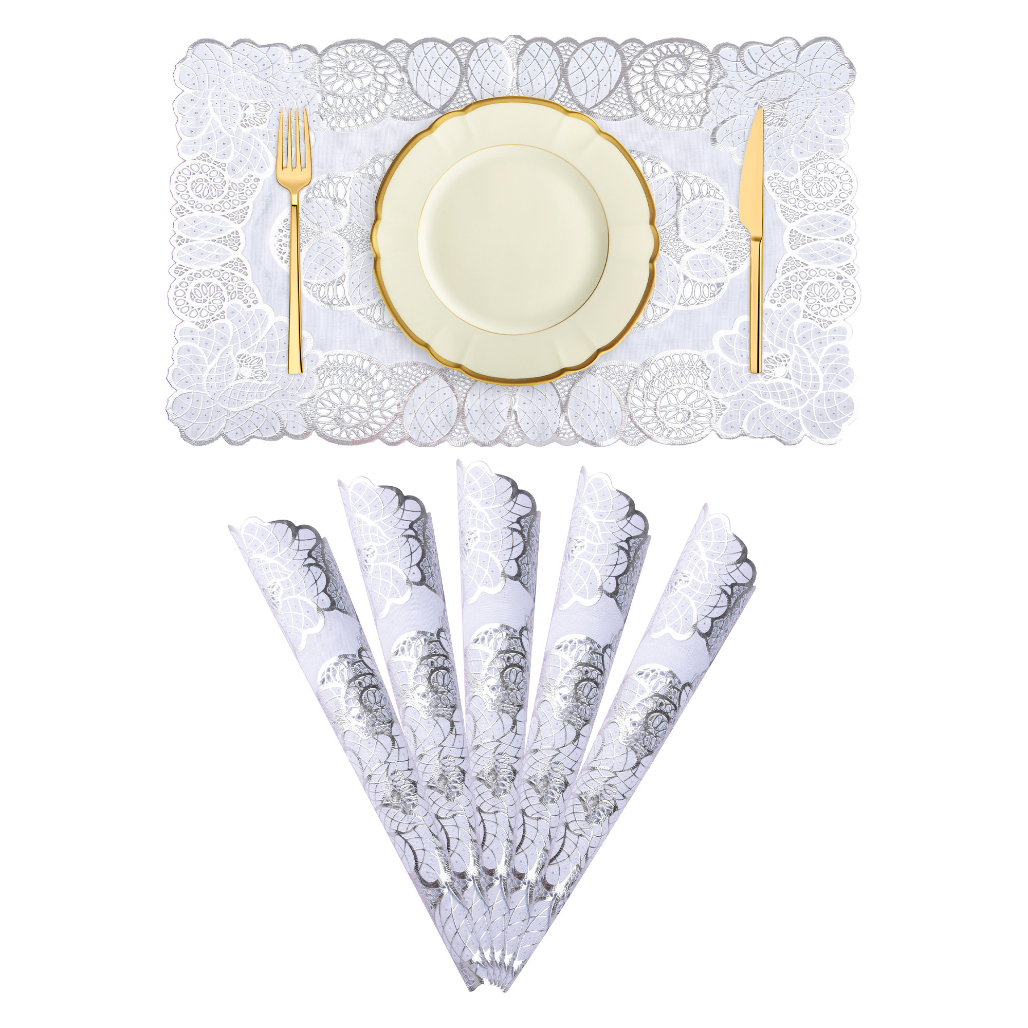 Kuber Industries Placemat | Placemats for Dining Room | Designer Table Mat Set | Placemats for Kitchen | Side Placemats | Table Placemat Set | Medium 14x20 | Silver