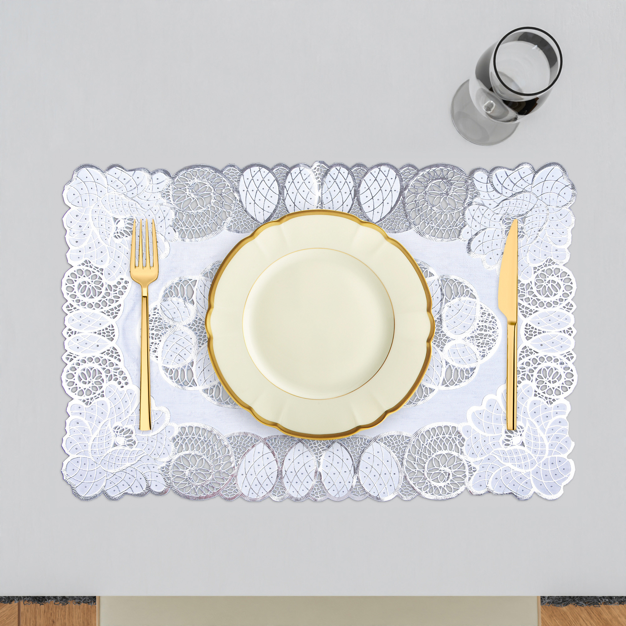 Kuber Industries Placemat | Placemats for Dining Room | Designer Table Mat Set | Placemats for Kitchen | Side Placemats | Table Placemat Set | Medium 14x20 | Silver