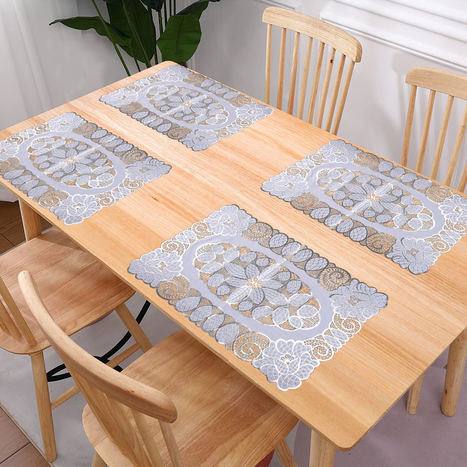 Kuber Industries Placemat | Placemats for Dining Room | Designer Table Mat Set | Placemats for Kitchen | Side Placemats | Table Placemat Set | Medium 14x20 | Silver