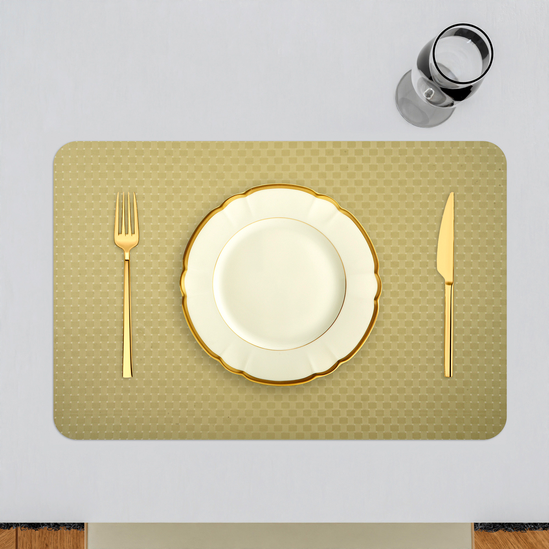 Kuber Industries Placemat  Placemats for Dining Room  Table Mat Set  Placemats for Kitchen Table  Dining Table Placemats  Check-Design Placemat  6 Piece Set  Beige
