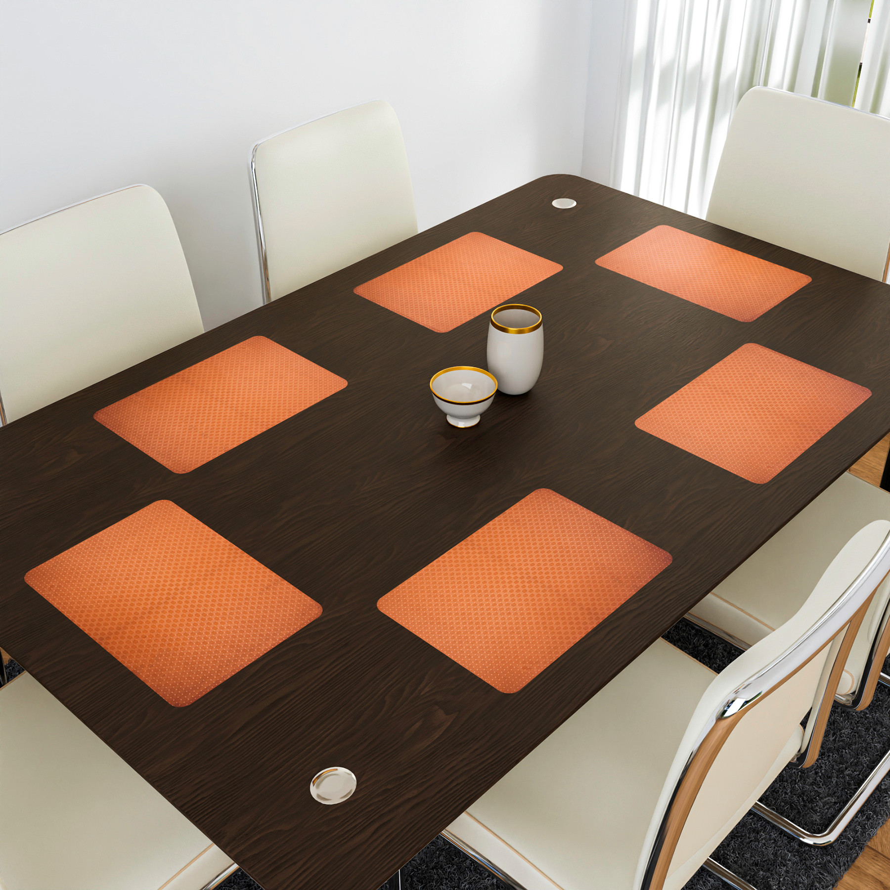 Kuber Industries Placemat | Placemats for Dining Room | Table Mat Set | Placemats for Kitchen Table | Dining Table Placemats | Check-Design Placemat | 6 Piece Set | Orange