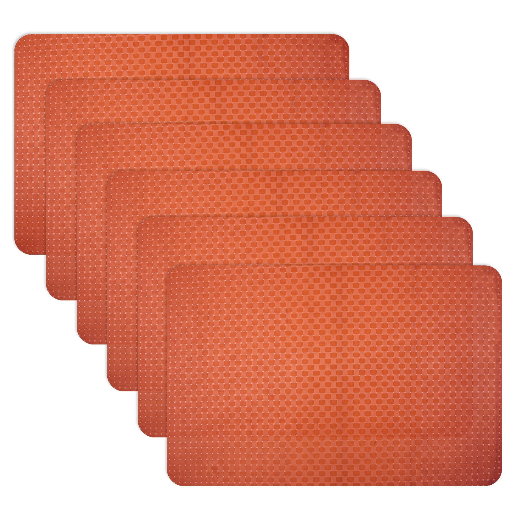 Kuber Industries Placemat | Placemats for Dining Room | Table Mat Set | Placemats for Kitchen Table | Dining Table Placemats | Check-Design Placemat | 6 Piece Set | Orange