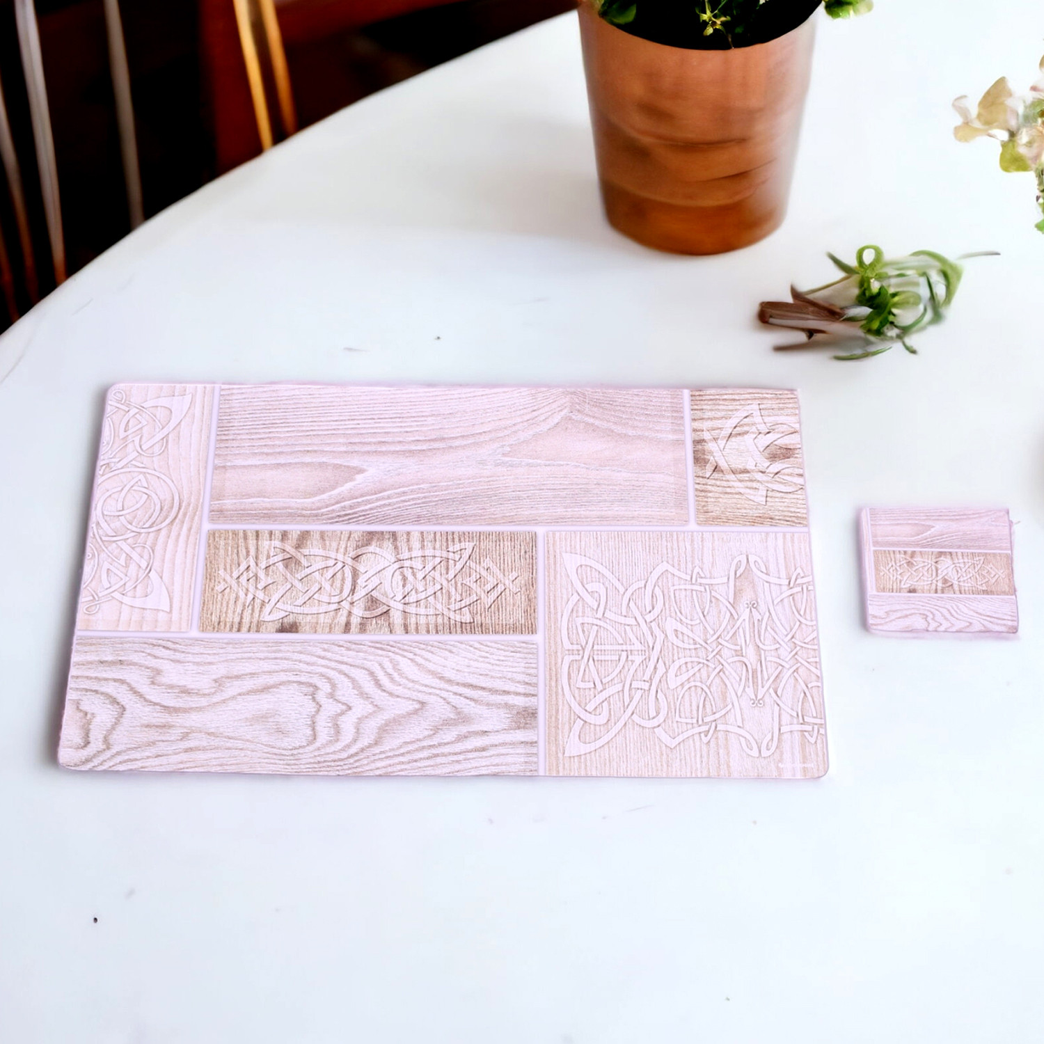 Kuber Industries Placemat  Table Placemats with Coasters  Table Placemats with Tea Coasters  Dining Table Placemats  Coasters Set  Wood Placemat  12 Piece Set  Cream