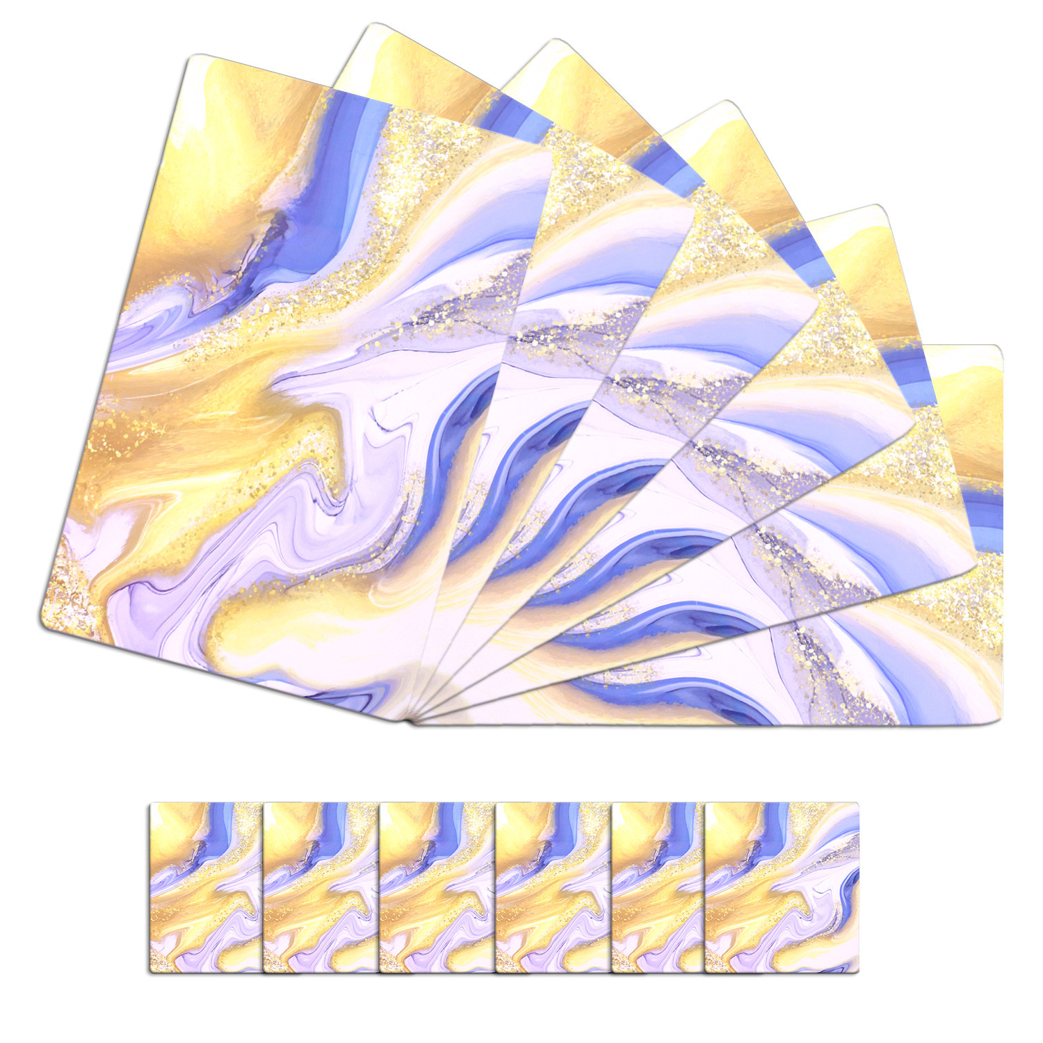 Kuber Industries Placemat  Table Placemats with Coasters  Table Placemats with Tea Coasters  Dining Table Placemats  Coasters Set  Pale Marble  12 Piece Set  Yellow