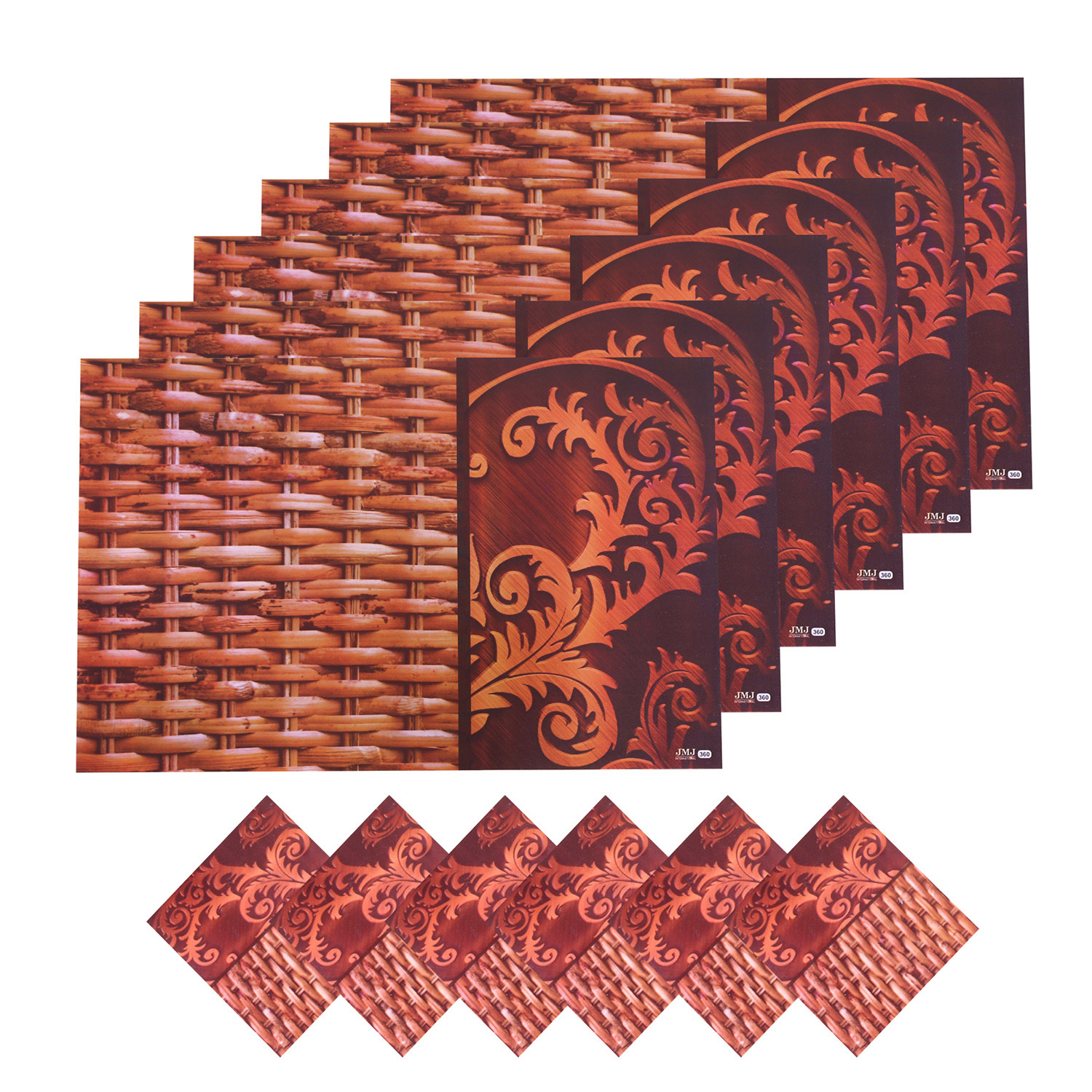 Kuber Industries Placemat | Table Placemats with Coasters | Table Placemats with Tea Coasters | Dining Table Placemats & Coasters Set | Rassa Placemat | 12 Piece Set | Brown