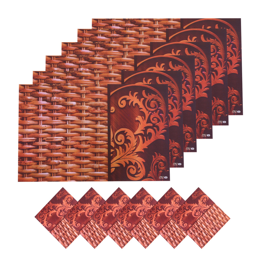 Kuber Industries Placemat | Table Placemats with Coasters | Table Placemats with Tea Coasters | Dining Table Placemats &amp; Coasters Set | Rassa Placemat | 12 Piece Set | Brown