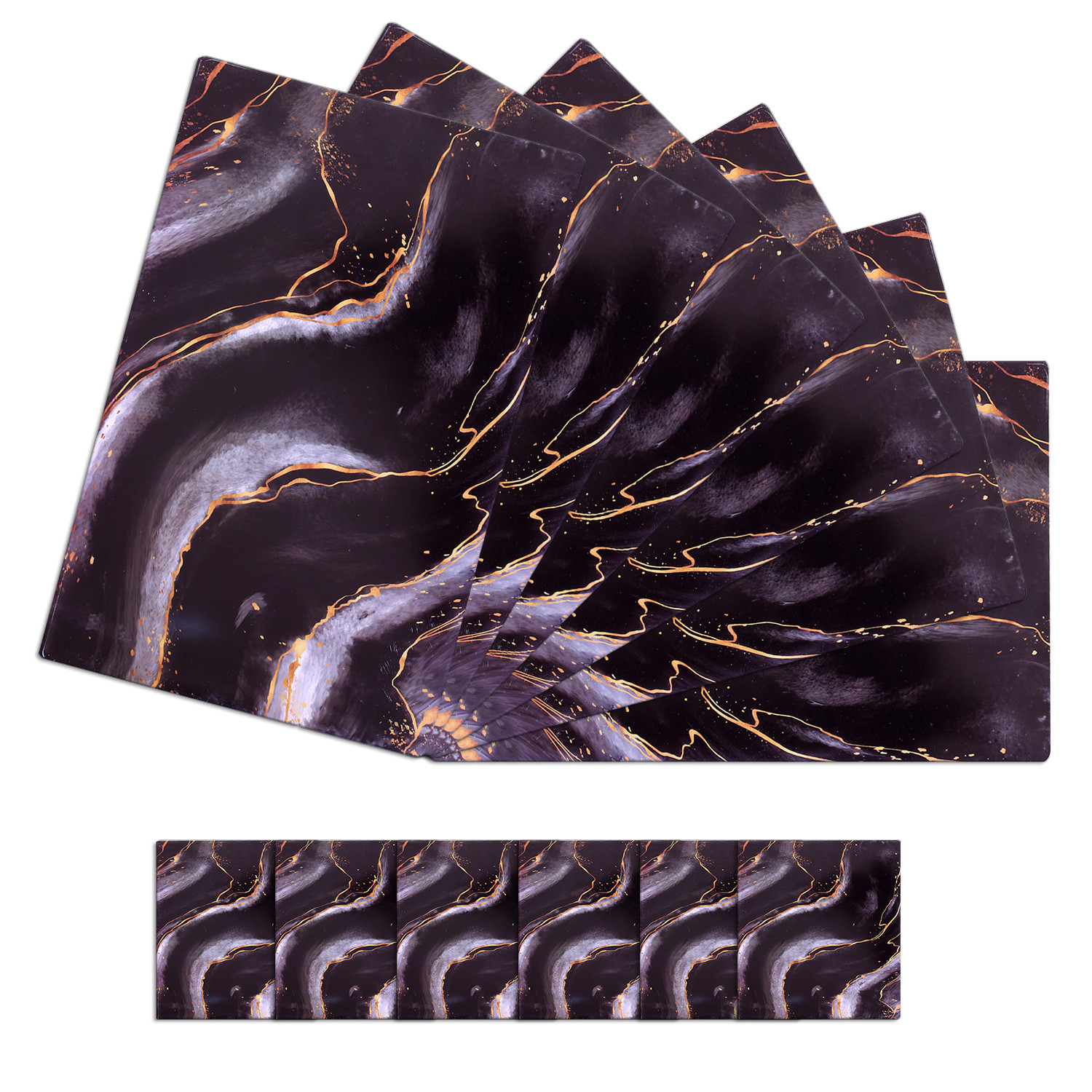 Kuber Industries Placemat | Table Placemats with Coasters | Table Placemats with Tea Coasters | Dining Table Placemats & Coasters Set | Diamond Marble | 12 Piece Set | Black