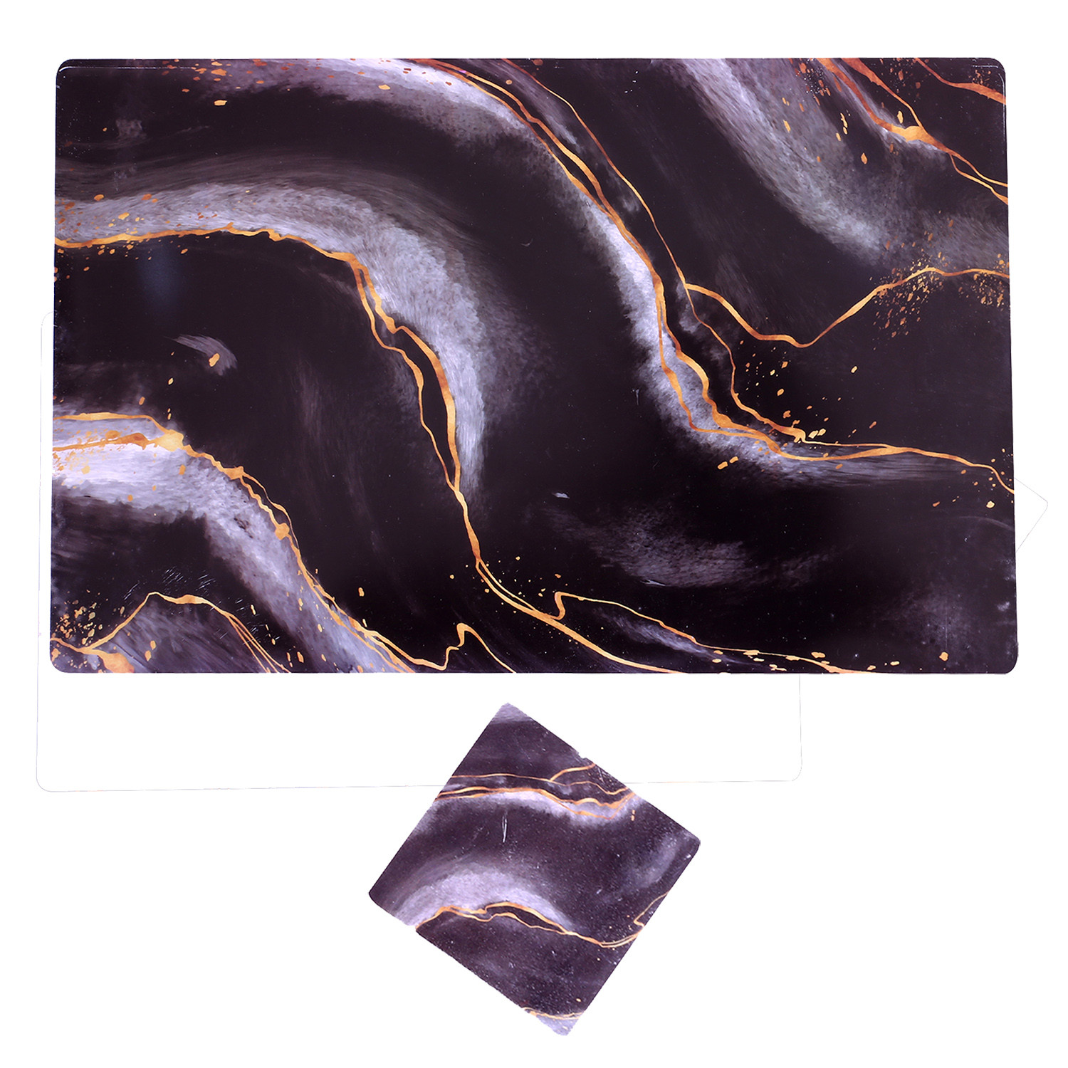 Kuber Industries Placemat | Table Placemats with Coasters | Table Placemats with Tea Coasters | Dining Table Placemats & Coasters Set | Diamond Marble | 12 Piece Set | Black