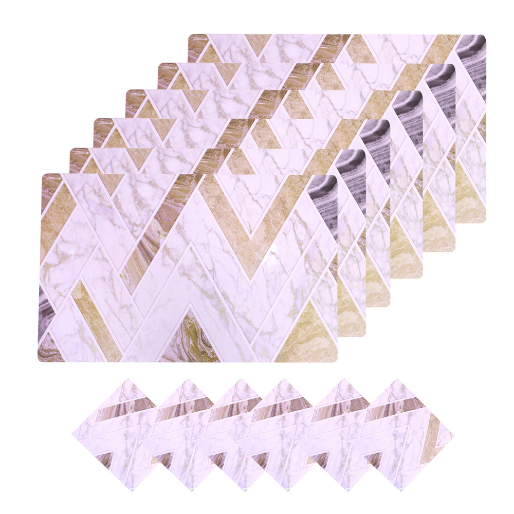 Kuber Industries Placemat | Table Placemats with Coasters | Table Placemats with Tea Coasters | Dining Table Placemats &amp; Coasters Set | Milky Marble | 12 Piece Set | White