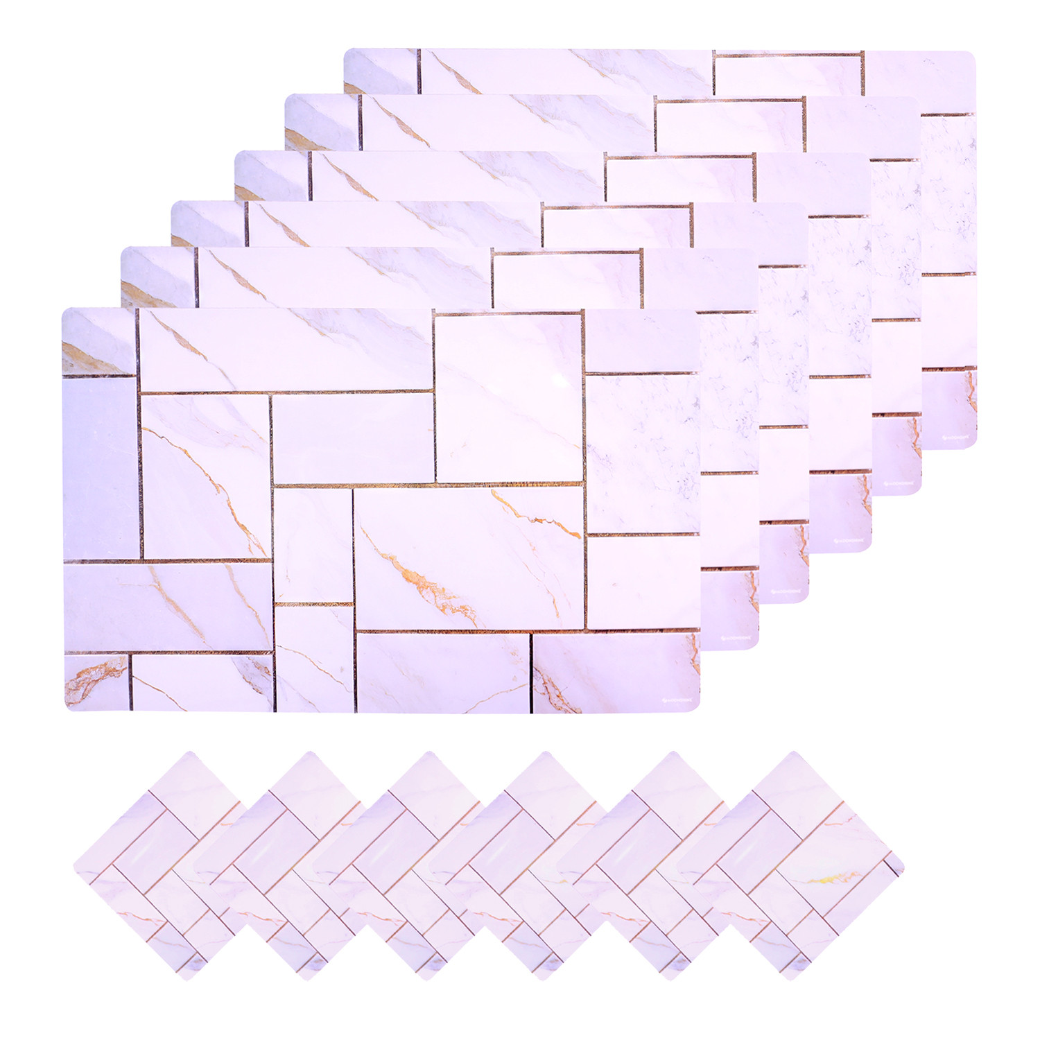 Kuber Industries Placemat | Table Placemats with Coasters | Table Placemats with Tea Coasters | Dining Table Placemats & Coasters Set | Check Marble | 12 Piece Set | Core White