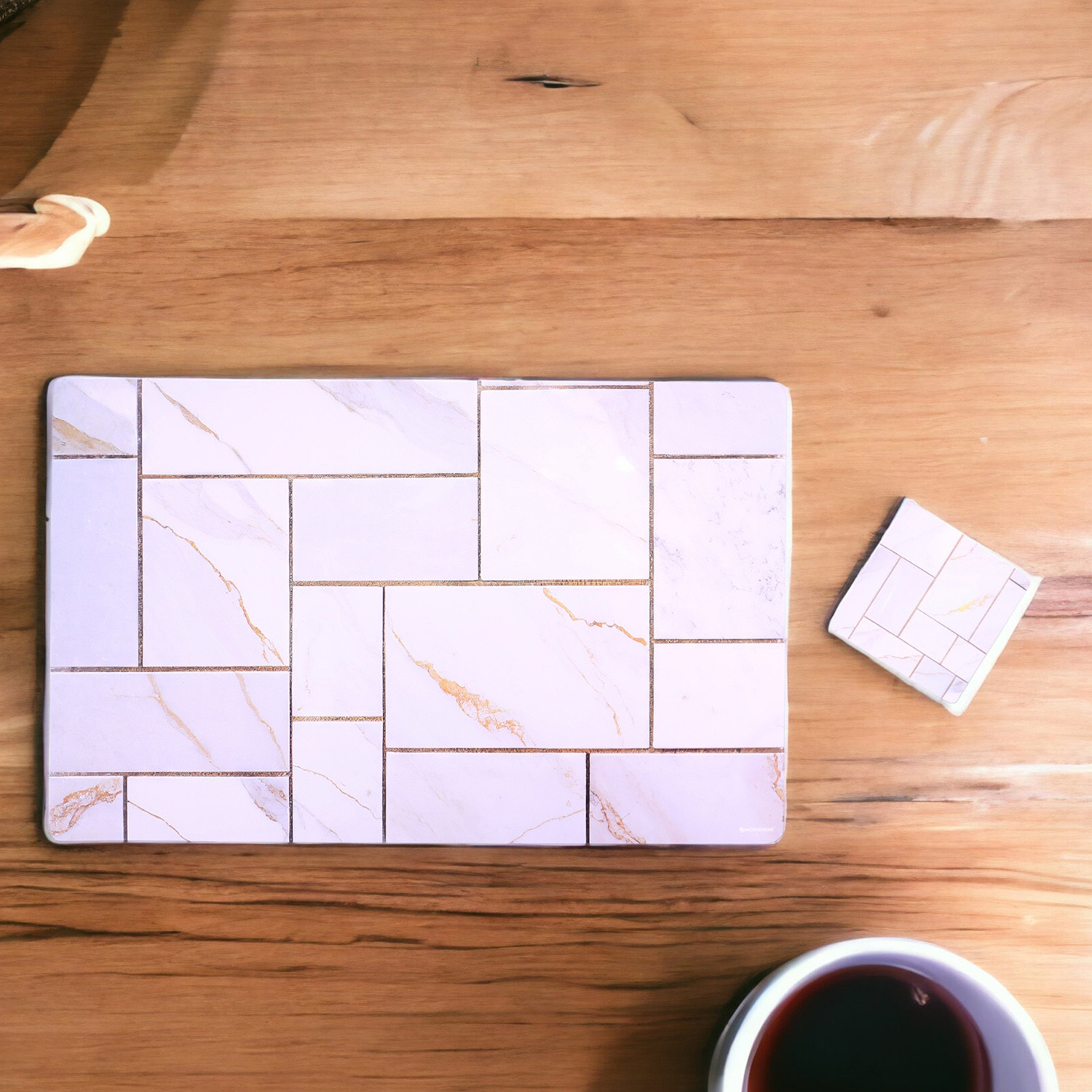 Kuber Industries Placemat | Table Placemats with Coasters | Table Placemats with Tea Coasters | Dining Table Placemats & Coasters Set | Check Marble | 12 Piece Set | Core White