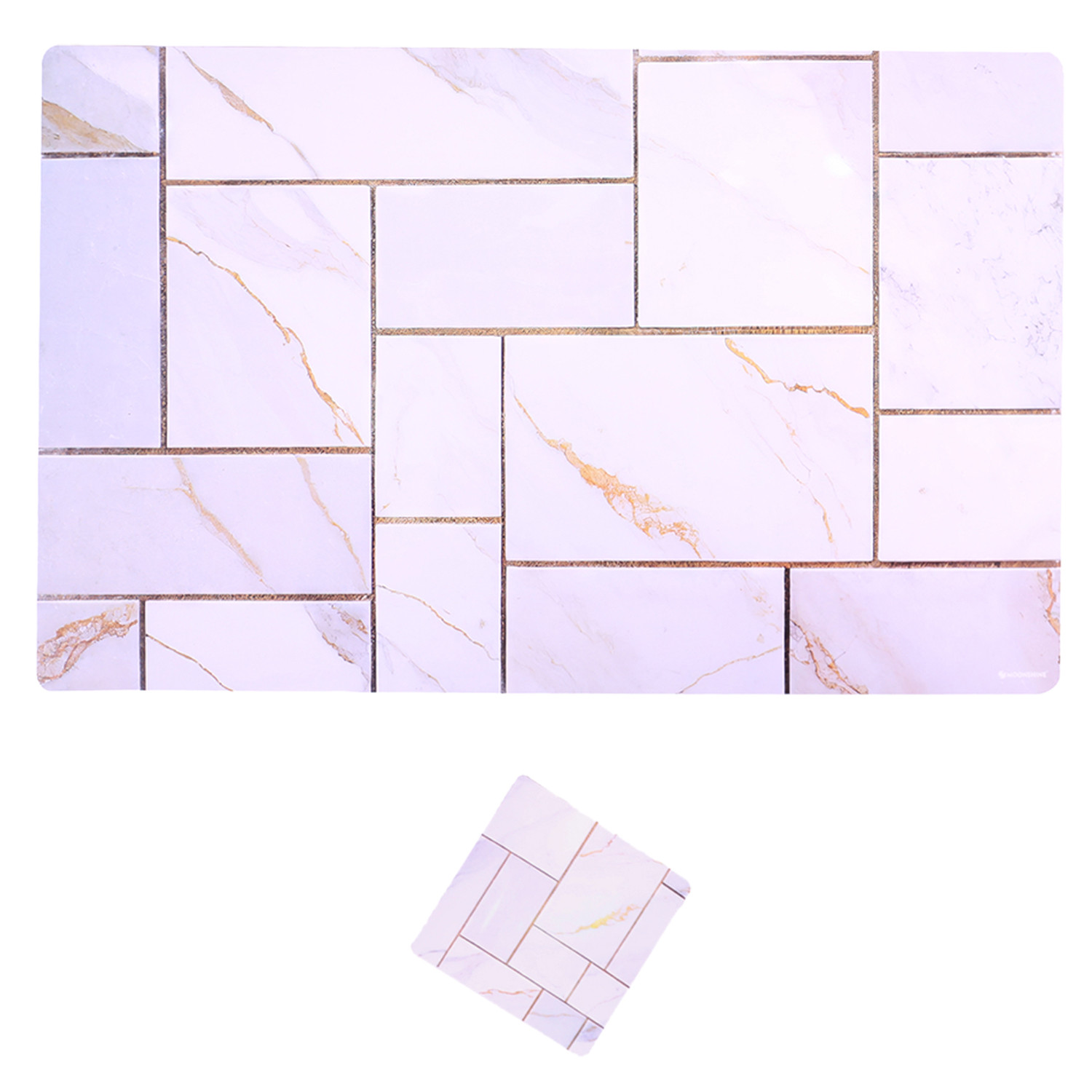 Kuber Industries Placemat | Table Placemats with Coasters | Table Placemats with Tea Coasters | Dining Table Placemats & Coasters Set | Check Marble | 12 Piece Set | Core White