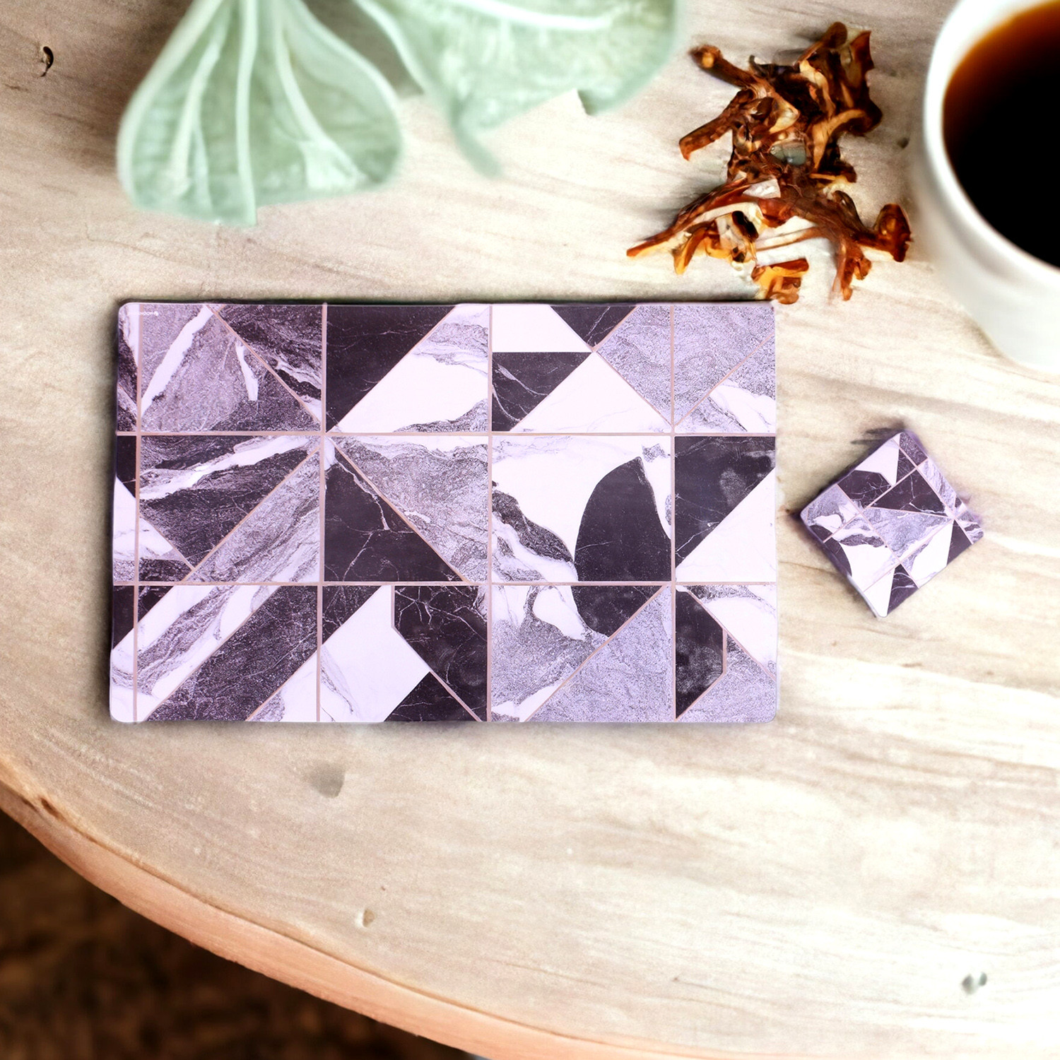 Kuber Industries Placemat | Table Placemats with Coasters | Table Placemats with Tea Coasters | Dining Table Placemats & Coasters Set | Check Marble | 12 Piece Set | Black & White