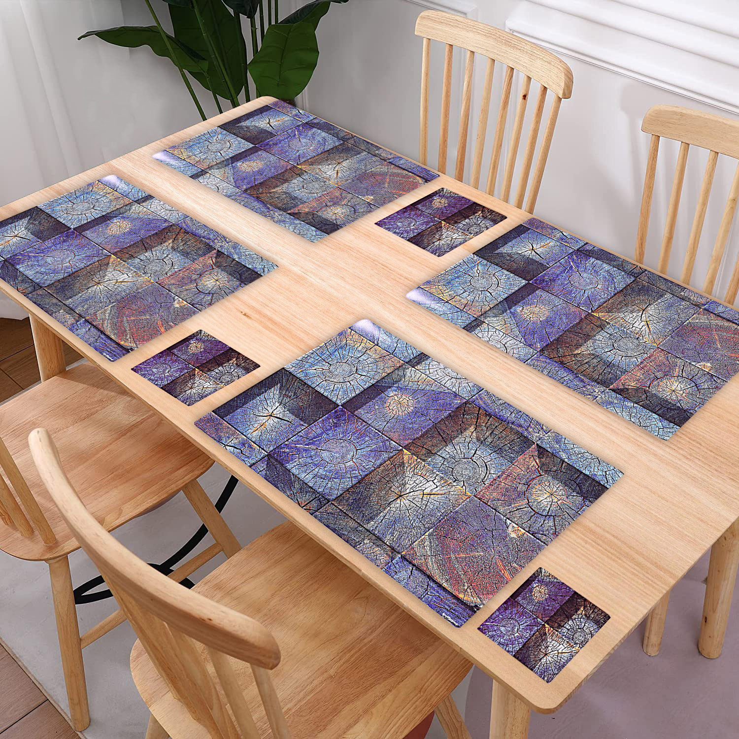 Kuber Industries Placemat | Table Placemats with Coasters | Table Placemats with Tea Coasters | Dining Table Placemats & Coasters Set | Tree Square | 12 Piece Set | Blue