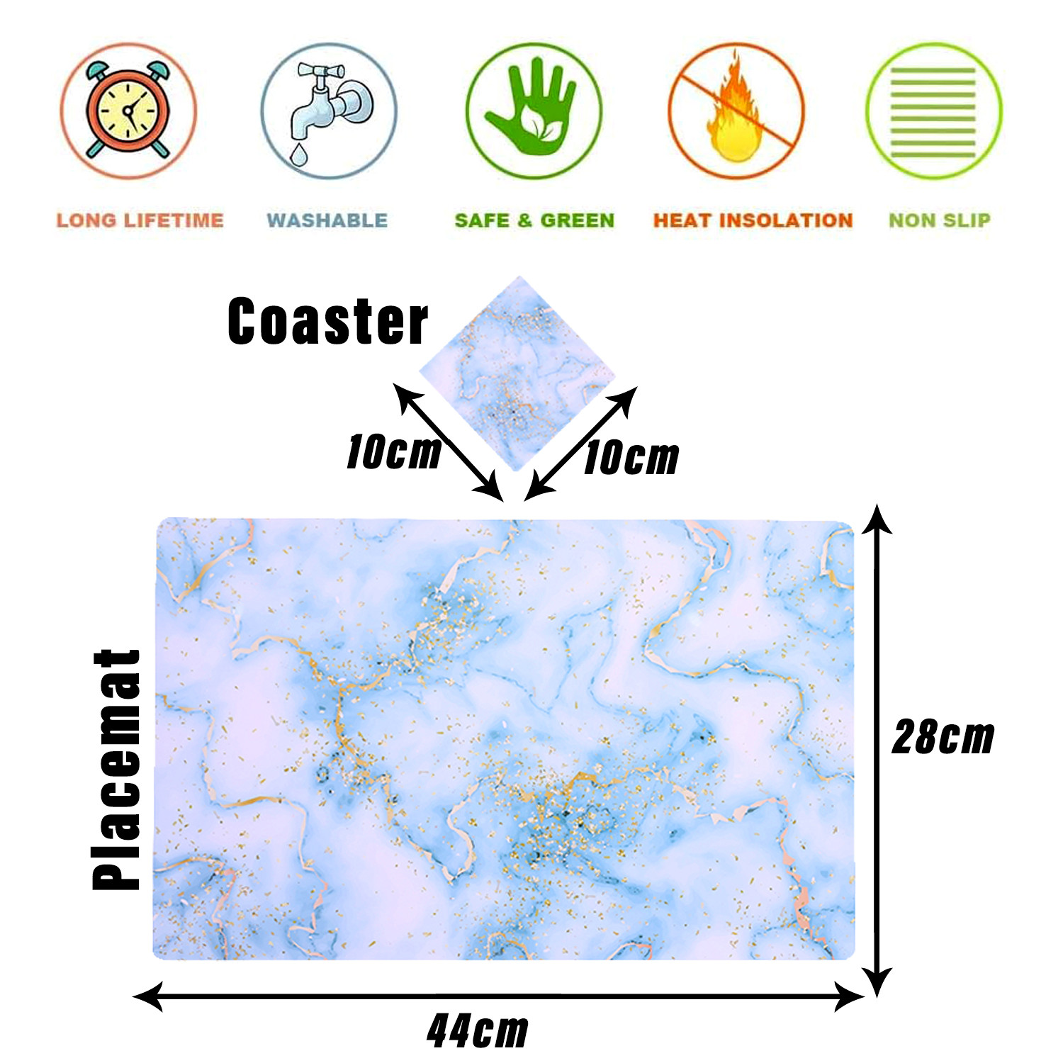 Kuber Industries Placemat | Table Placemats with Coasters | Table Placemats with Tea Coasters | Dining Table Placemats & Coasters Set | See Gold | 12 Piece Set | Sky Blue