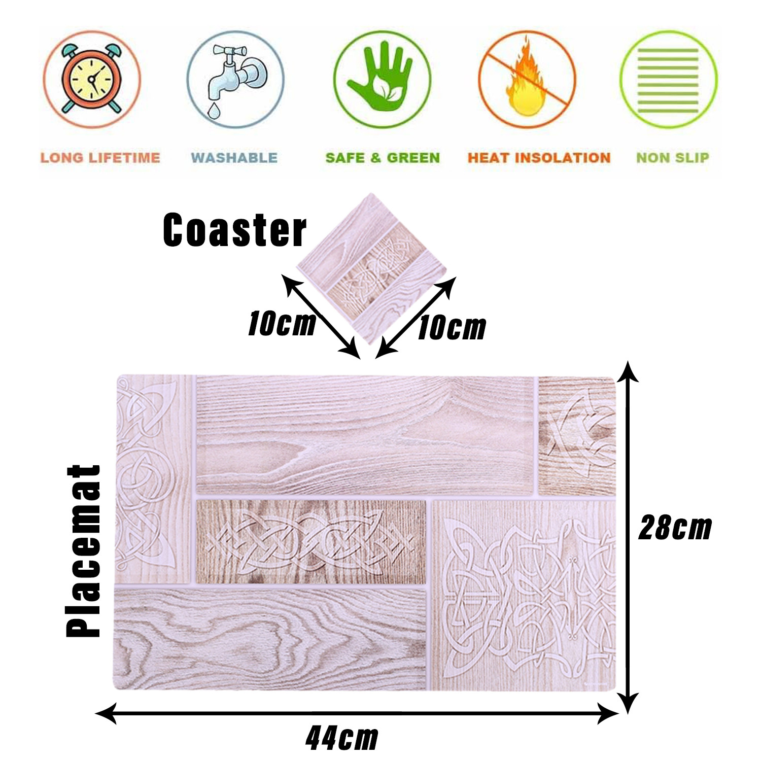 Kuber Industries Placemat | Table Placemats with Coasters | Table Placemats with Tea Coasters | Dining Table Placemats & Coasters Set | Wood Placemat | 12 Piece Set | Cream
