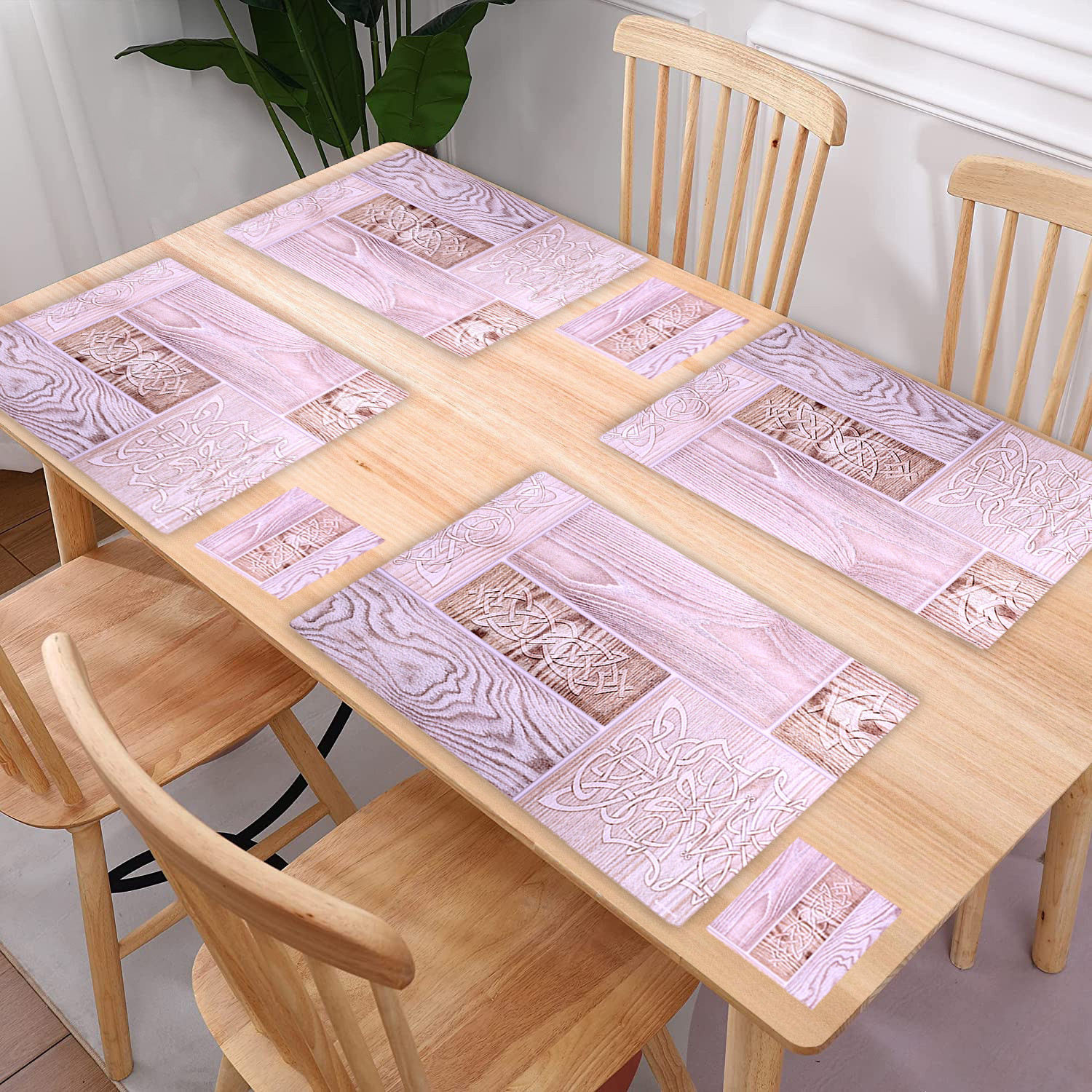 Kuber Industries Placemat | Table Placemats with Coasters | Table Placemats with Tea Coasters | Dining Table Placemats & Coasters Set | Wood Placemat | 12 Piece Set | Cream