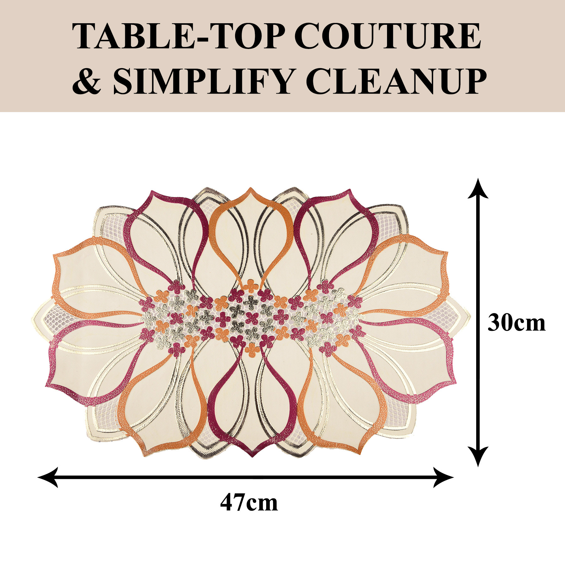 Kuber Industries Placemats | Placemats for Dining Table | Placemats for Kitchen | Table Placemats | Table Runner Mat | Multi Leaf Placemats | Dinner Mat | 6 Piece Set | Golden