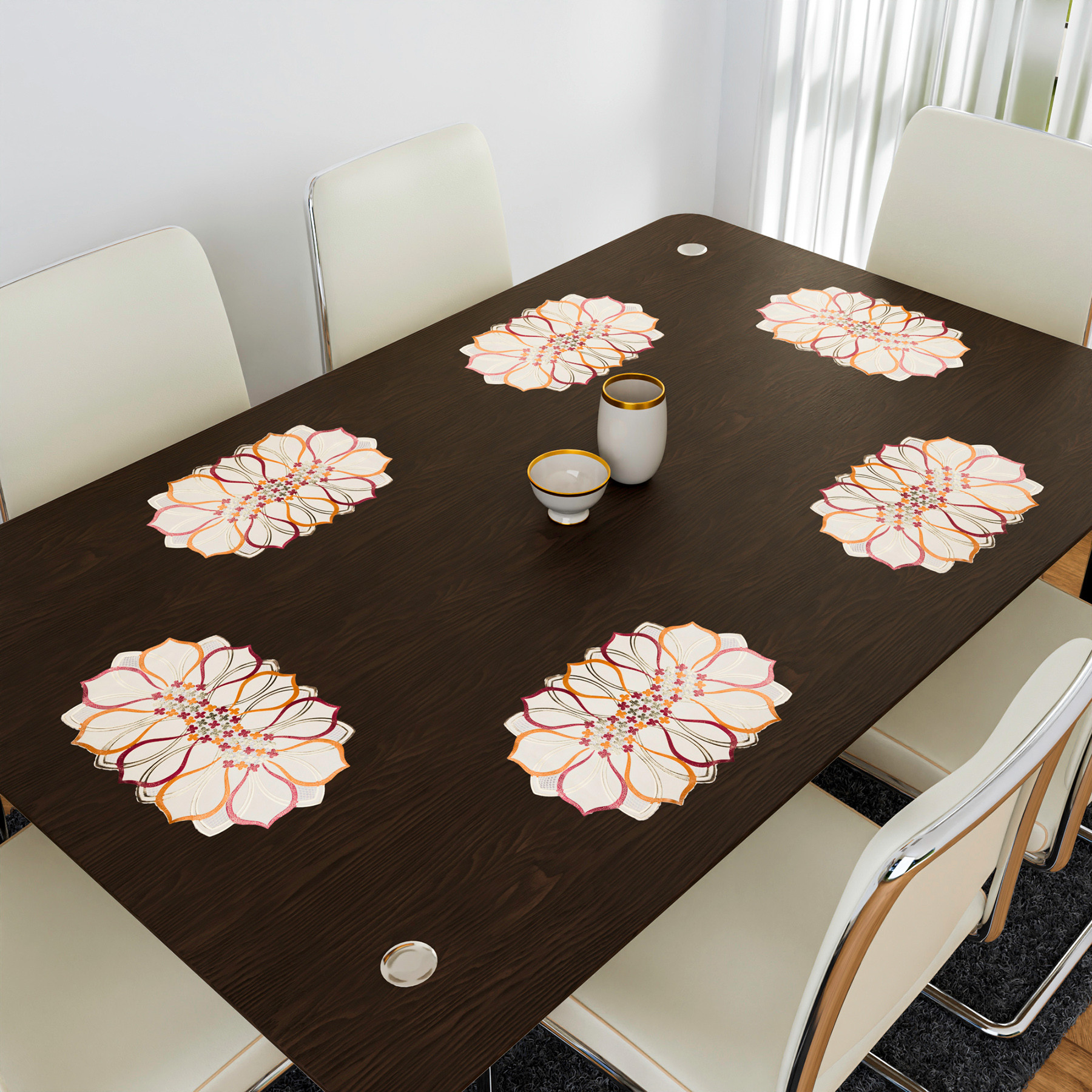 Kuber Industries Placemats | Placemats for Dining Table | Placemats for Kitchen | Table Placemats | Table Runner Mat | Multi Leaf Placemats | Dinner Mat | 6 Piece Set | Golden