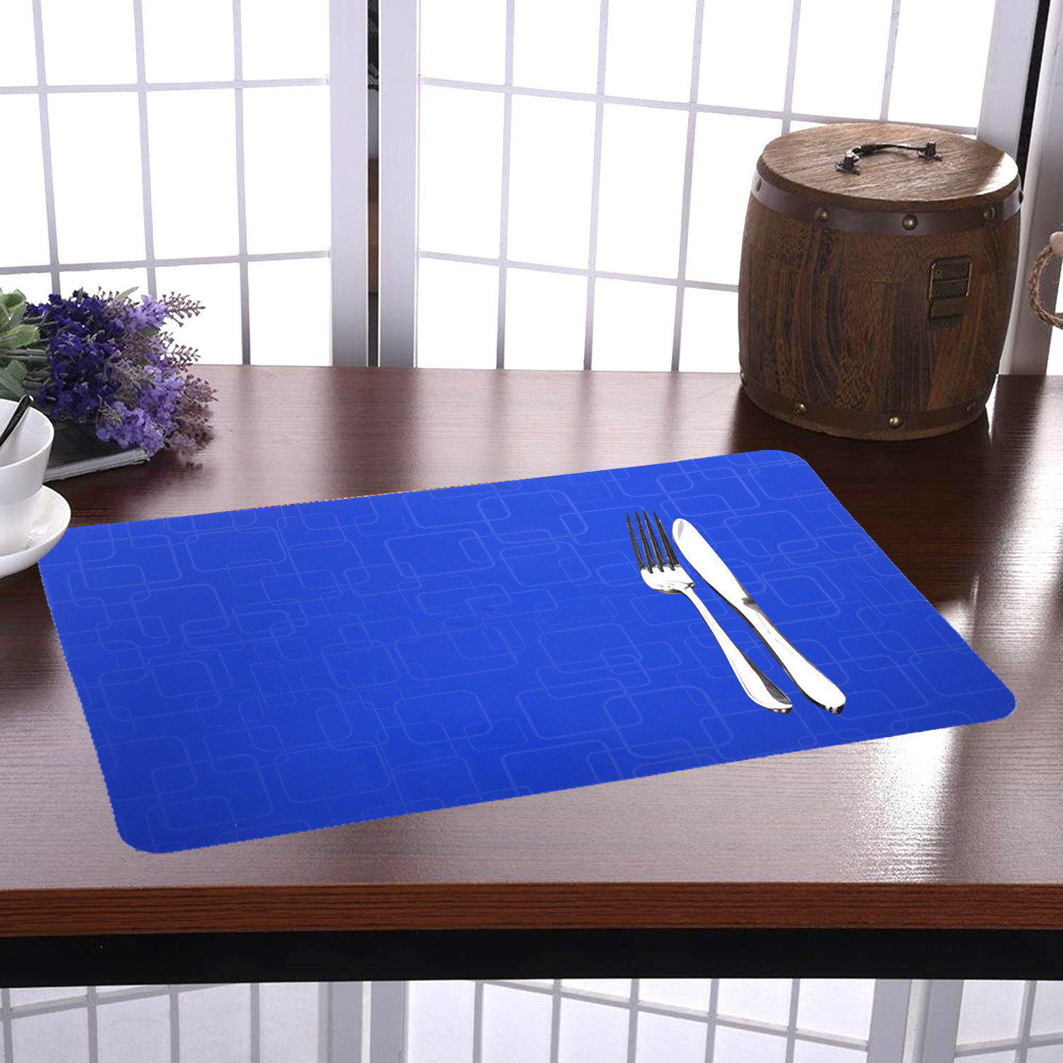 Kuber Industries Placemats Table Mats Easy to Clean PVC Place Mats for Dining, Set of 6 (Blue)