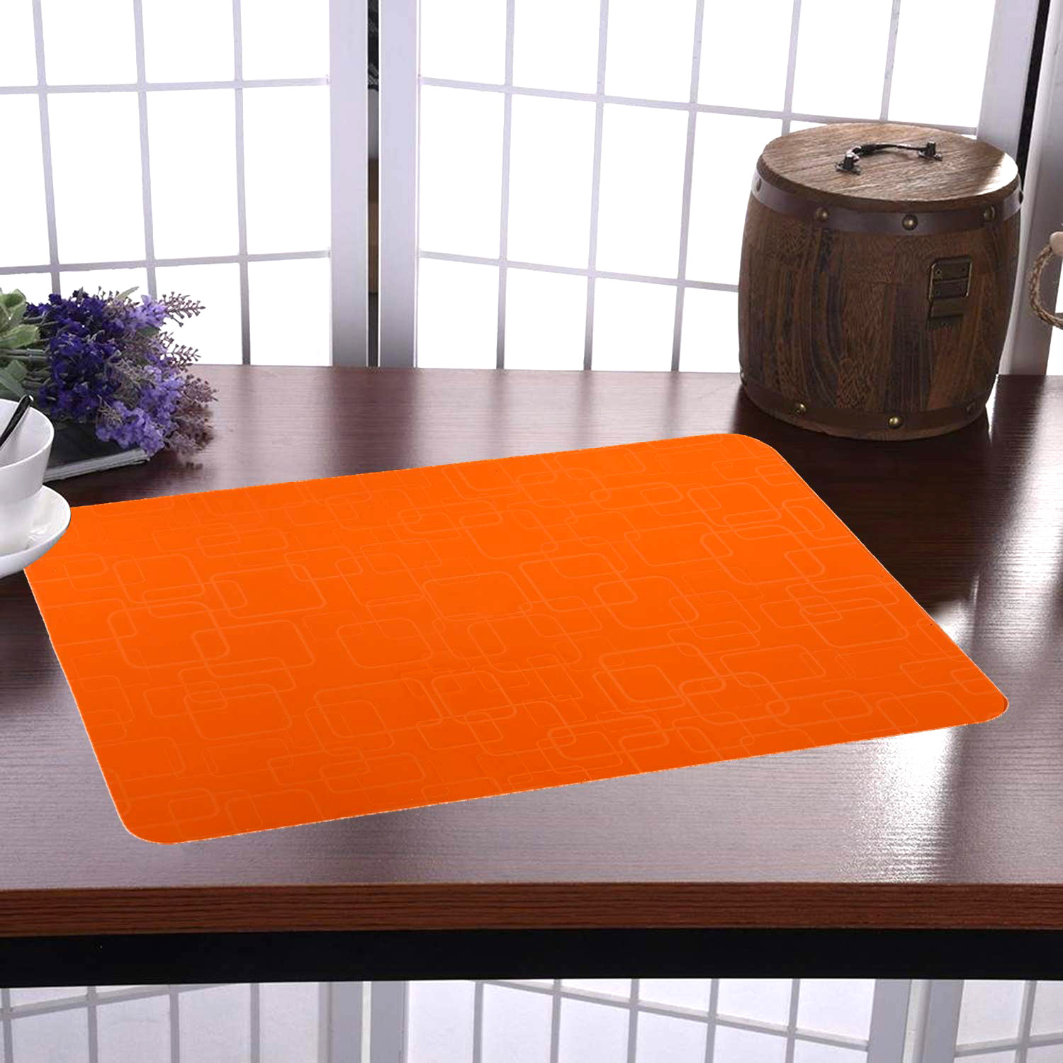Kuber Industries Placemats Table Mats Easy to Clean PVC Place Mats for Dining, Set of 6 (Orange)
