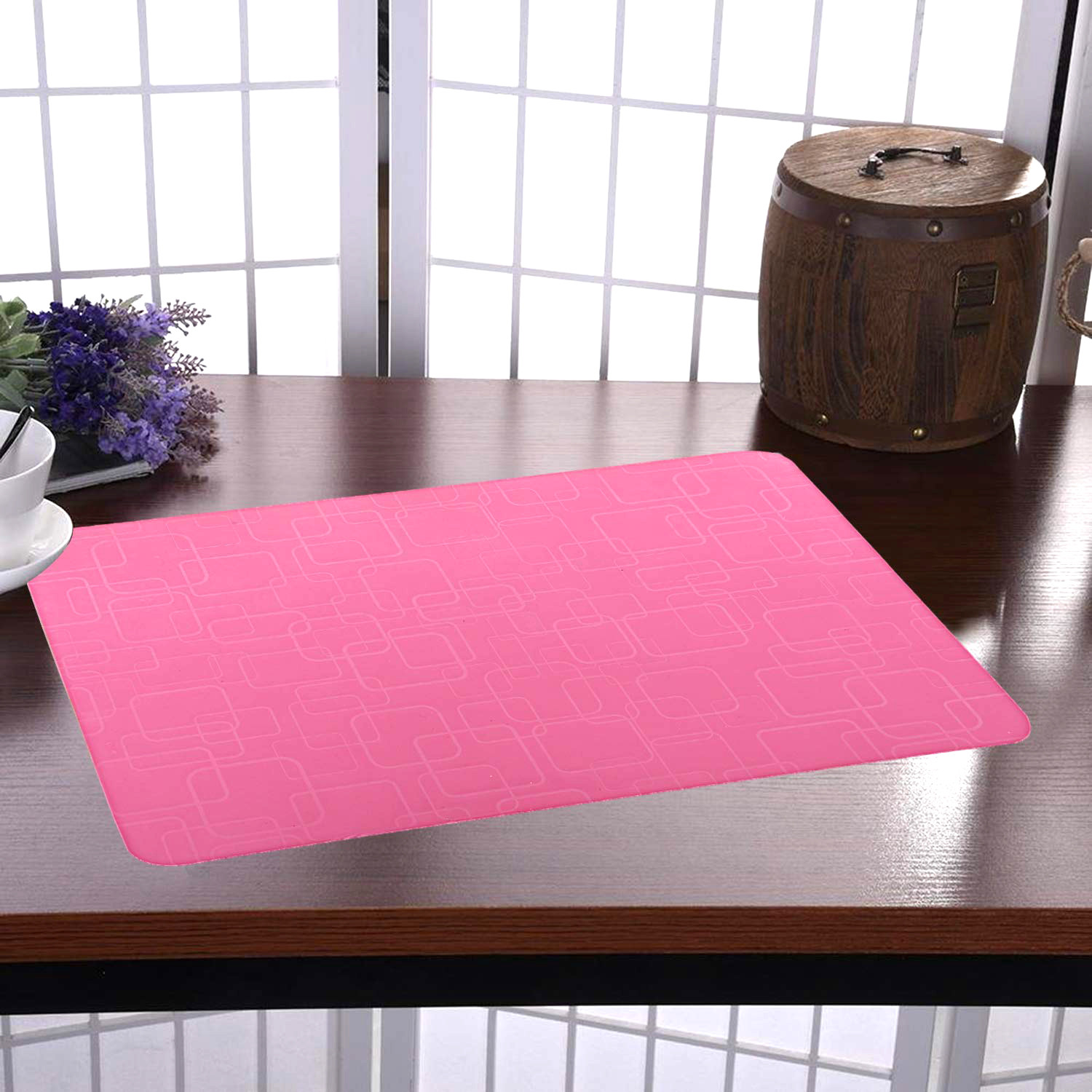 Kuber Industries Placemats Table Mats Easy to Clean PVC Place Mats for Dining, Set of 6 (Pink)