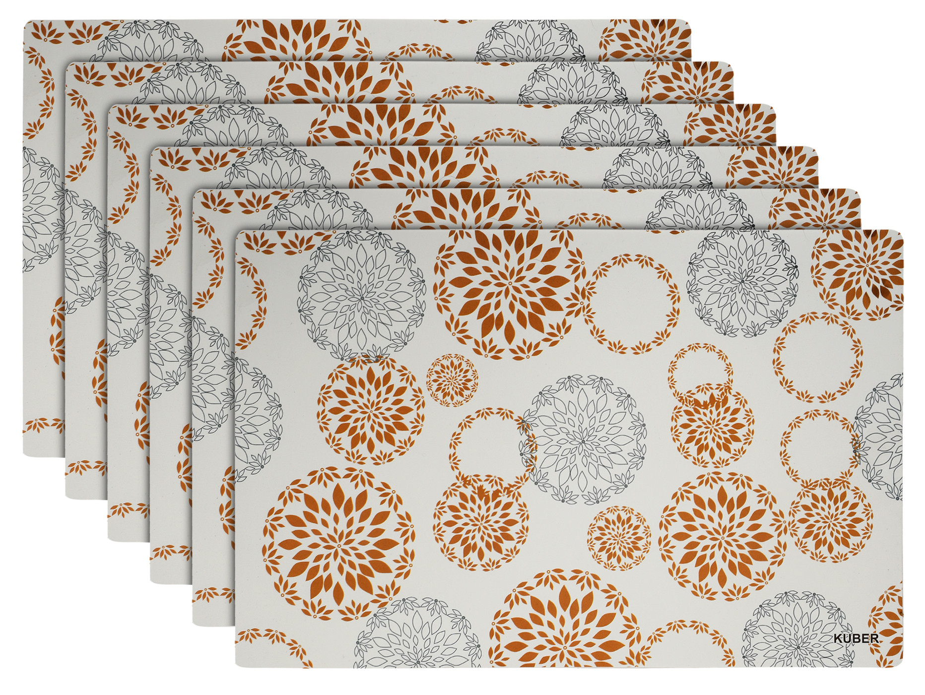 Kuber Industries Placemats Table Mats Non Slip Easy to Clean Wipeable Crossweave Woven PVC Washable Place Mats for Dining Kitchen Restaurant Table Set of 6, Rangoli,White