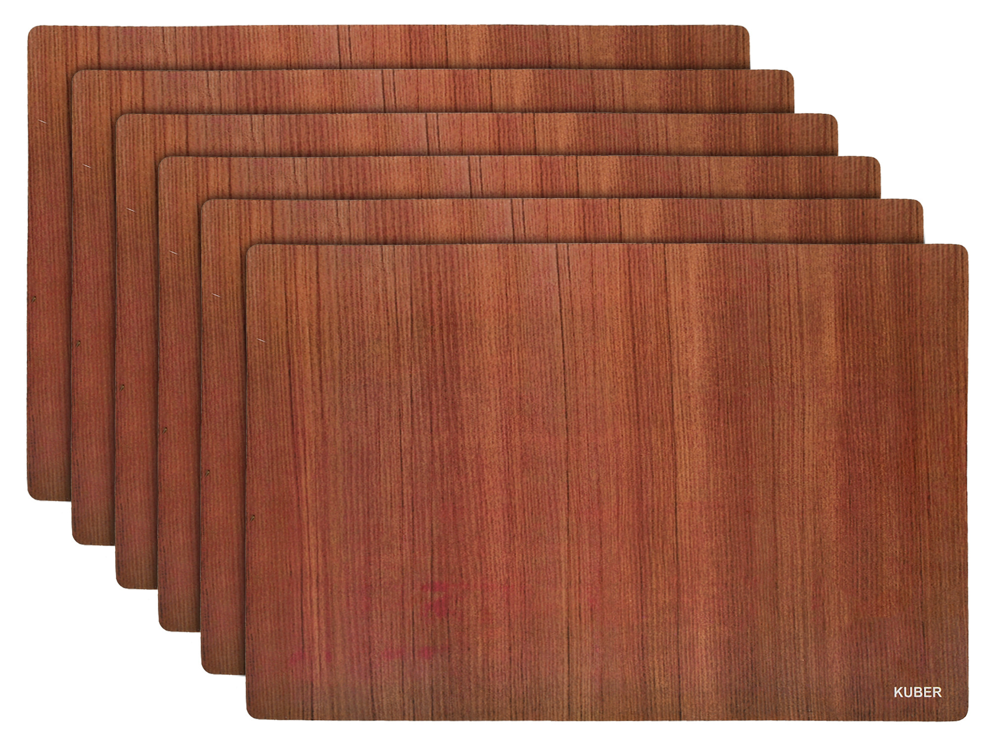 Kuber Industries Placemats Table Mats Non Slip Easy to Clean Wipeable Crossweave Woven PVC Washable Place Mats for Dining Kitchen Restaurant Table Set of 6, Lining,Brown
