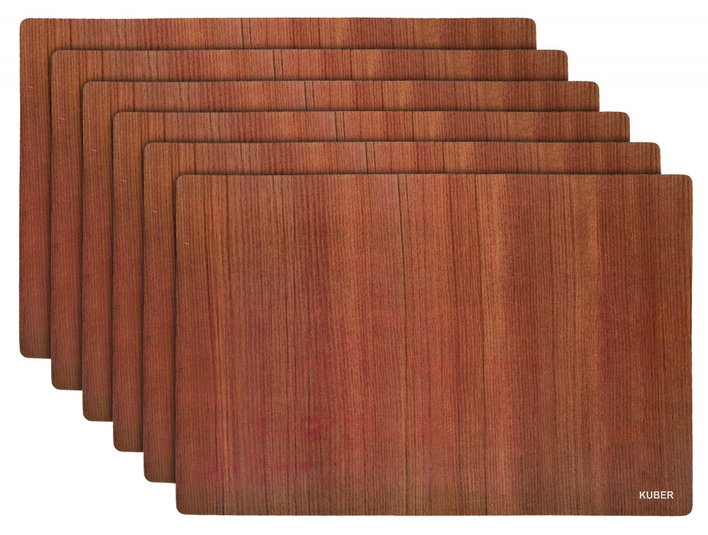 Kuber Industries Placemats Table Mats Non Slip Easy to Clean Wipeable Crossweave Woven PVC Washable Place Mats for Dining Kitchen Restaurant Table Set of 6, Lining,Brown