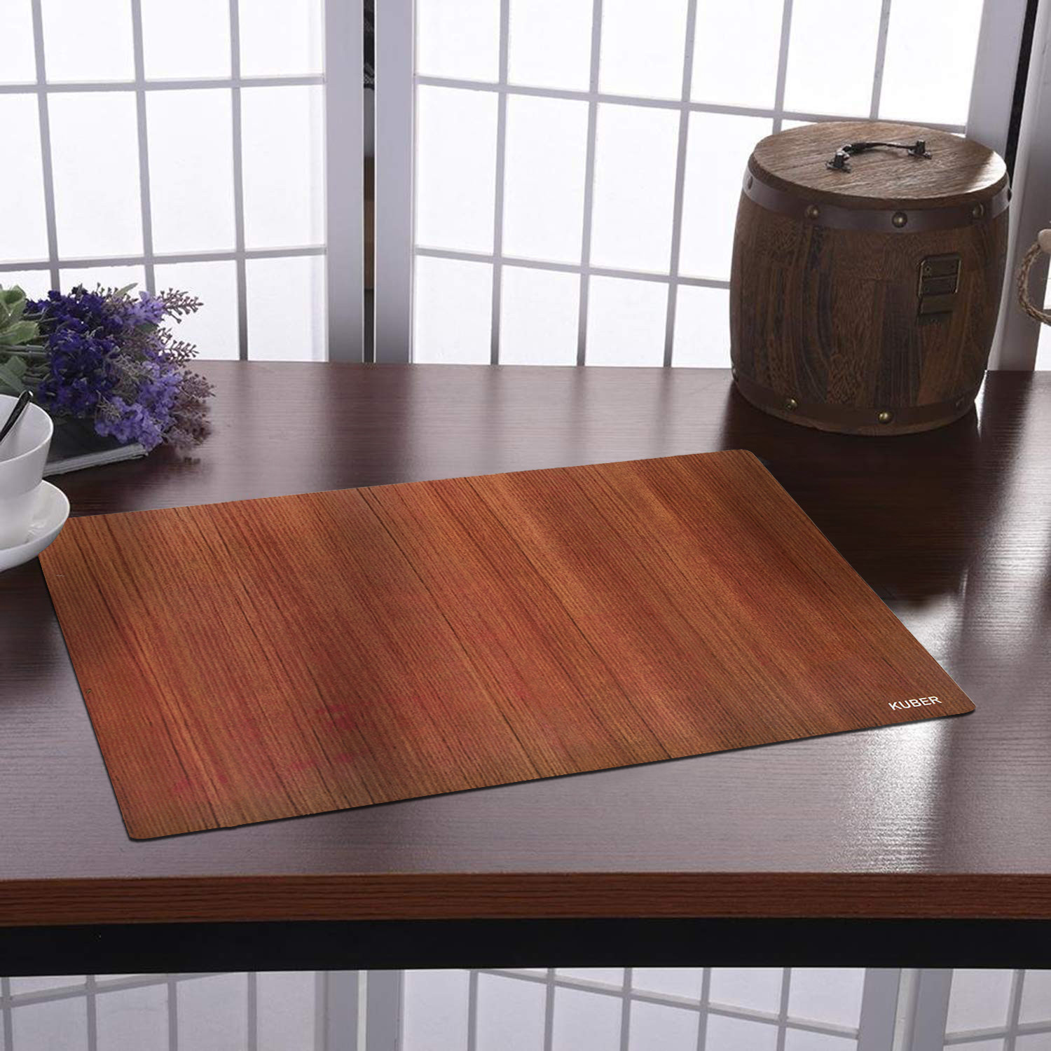 Kuber Industries Placemats Table Mats Non Slip Easy to Clean Wipeable Crossweave Woven PVC Washable Place Mats for Dining Kitchen Restaurant Table Set of 6, Lining,Brown