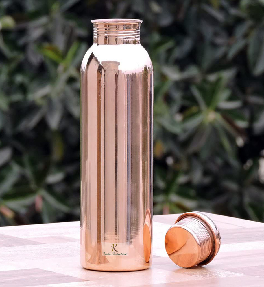 Kuber Industries Plain Pure Copper Water Bottle,1Ltr (Brown)-KUBMRT11563