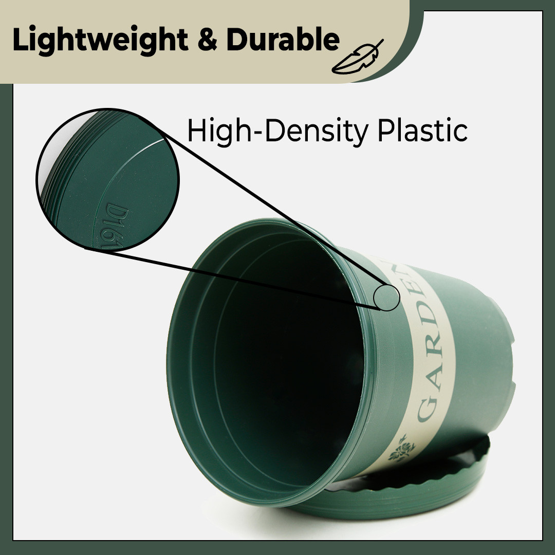 Kuber Industries Plant Pot|Durable & Lightweight|Water Drainage Holes|Plastic Flower Pot For Patio|Large|Green