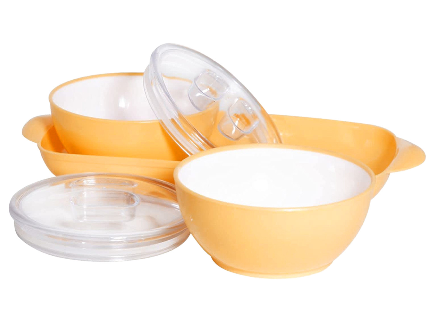 Kuber Industries Plastic 2 Bowls & 1 Tray Set For Serving & Store Dry Fruits, candies, Snacks With Silicon Rubberized Ring Lid (Autumn Orange)