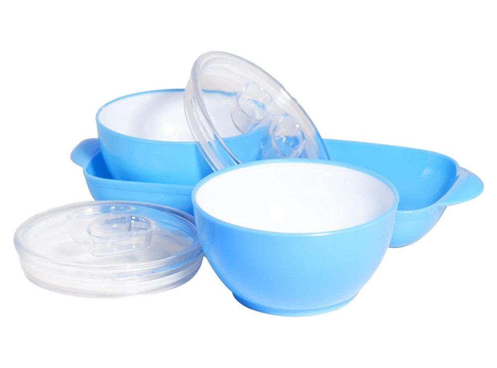 Kuber Industries Plastic 2 Bowls &amp; 1 Tray Set For Serving &amp; Store Dry Fruits, candies, Snacks With Silicon Rubberized Ring Lid (Blue)