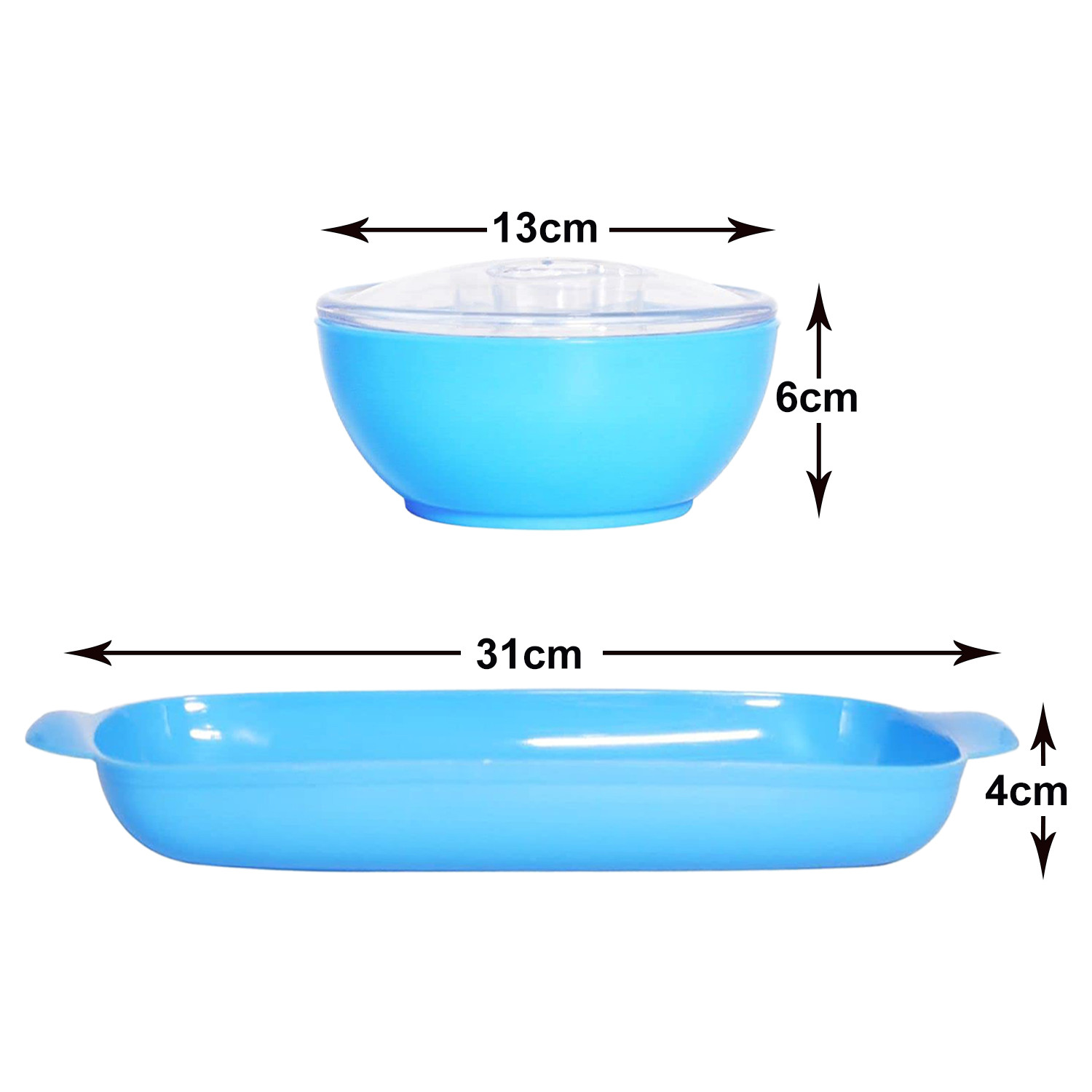 Kuber Industries Plastic 2 Bowls & 1 Tray Set For Serving & Store Dry Fruits, candies, Snacks With Silicon Rubberized Ring Lid (Blue)