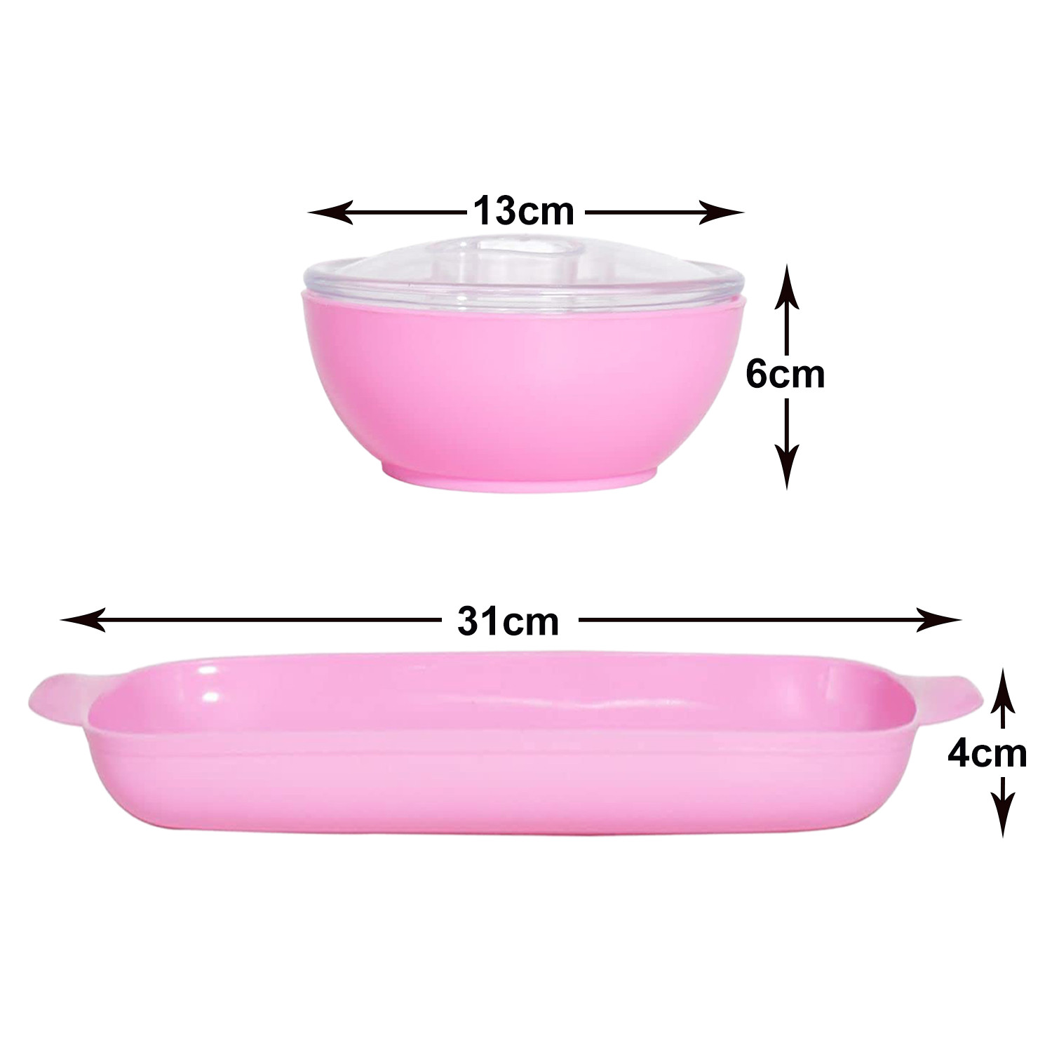 Kuber Industries Plastic 2 Bowls & 1 Tray Set For Serving & Store Dry Fruits, candies, Snacks With Silicon Rubberized Ring Lid (Pink)