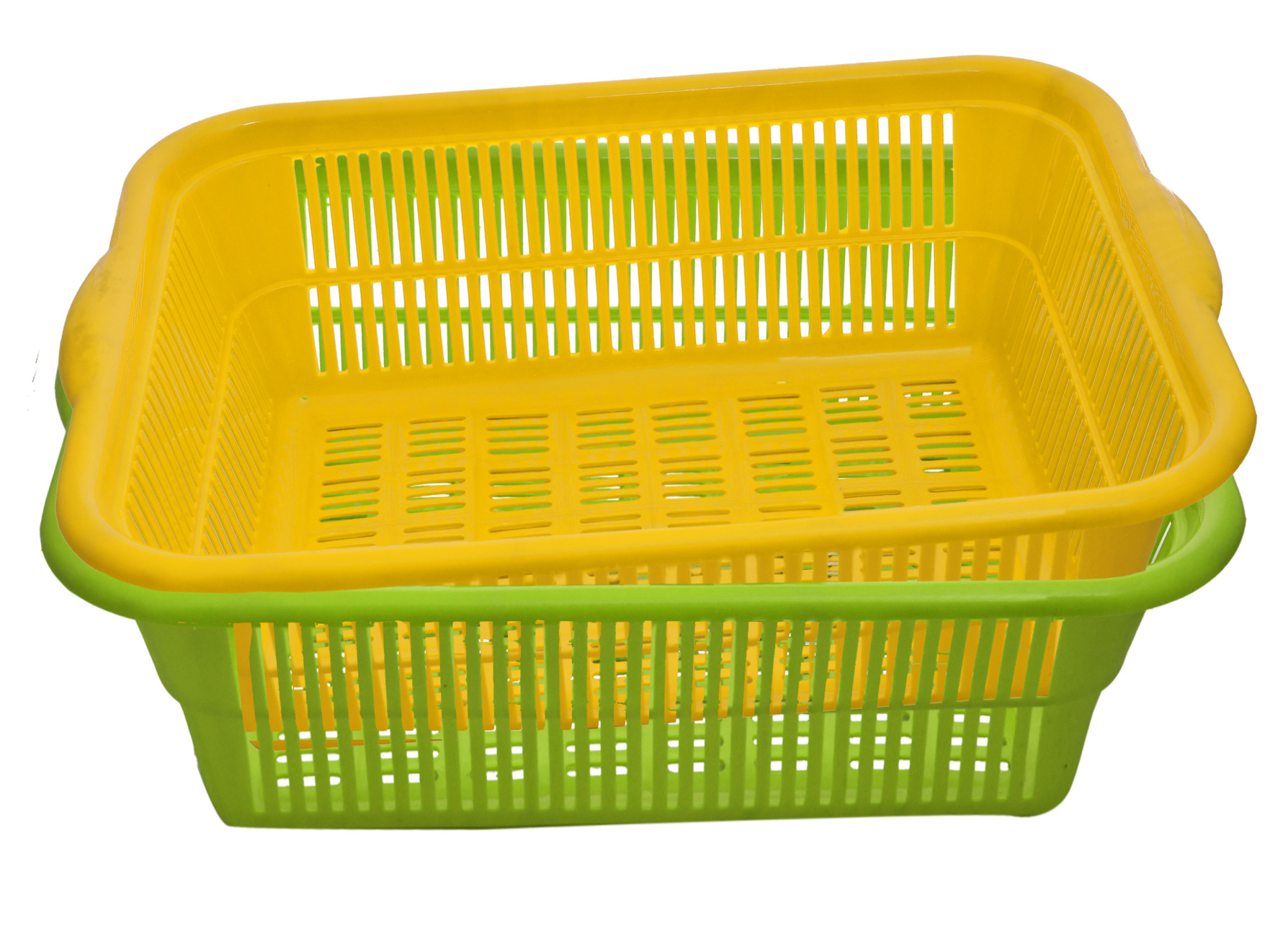 Kuber Industries Plastic 2 Pieces Kitchen Large Size Dish Rack Drainer Vegetables And Fruits Washing Basket Dish Rack Multipurpose Organizers (Green & Yellow)-KUBMART802