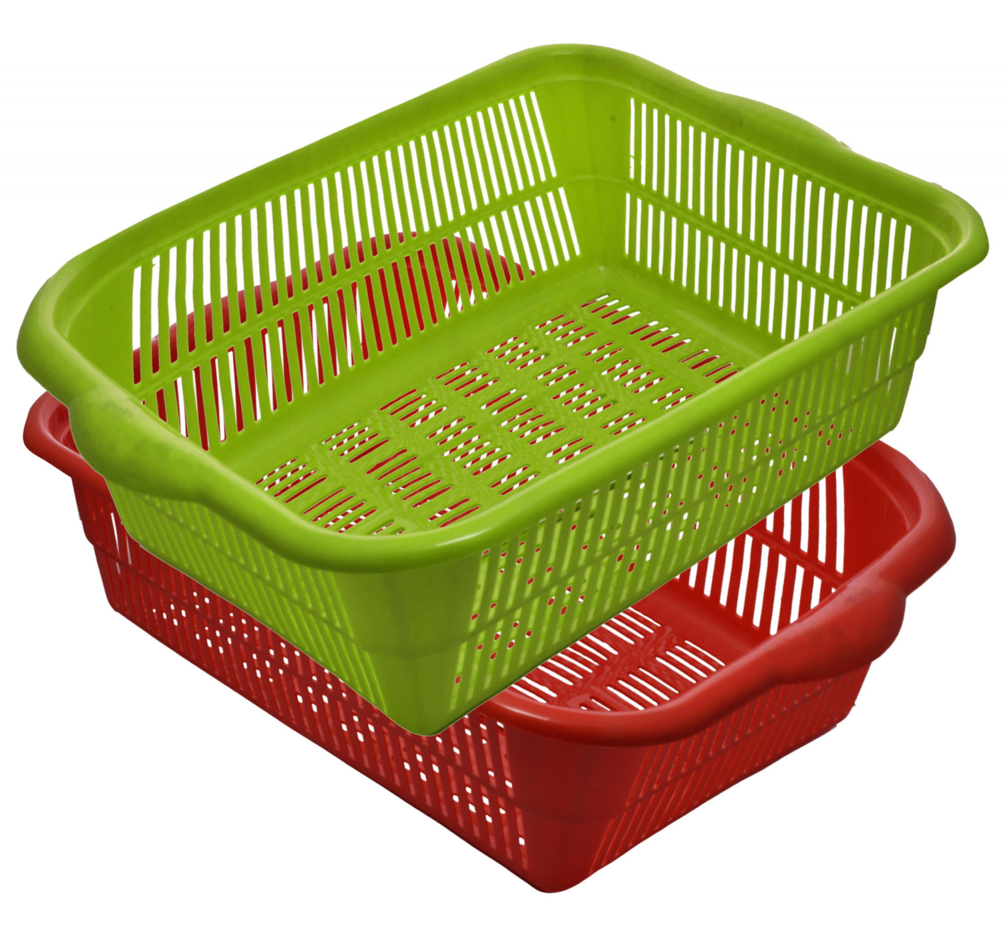 Kuber Industries Plastic 2 Pieces Kitchen Large Size Dish Rack Drainer Vegetables And Fruits Washing Basket Dish Rack Multipurpose Organizers (Green & Red)-KUBMART1704