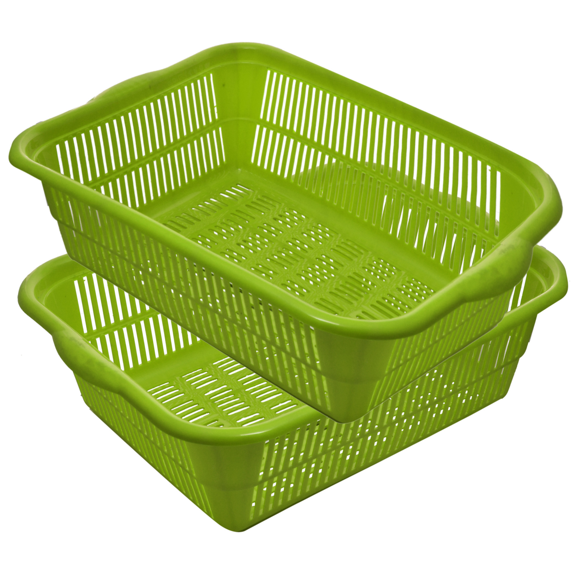 Kuber Industries Plastic 2 Pieces Kitchen Large Size Dish Rack Drainer Vegetables And Fruits Washing Basket Dish Rack Multipurpose Organizers (Green)-KUBMART1708