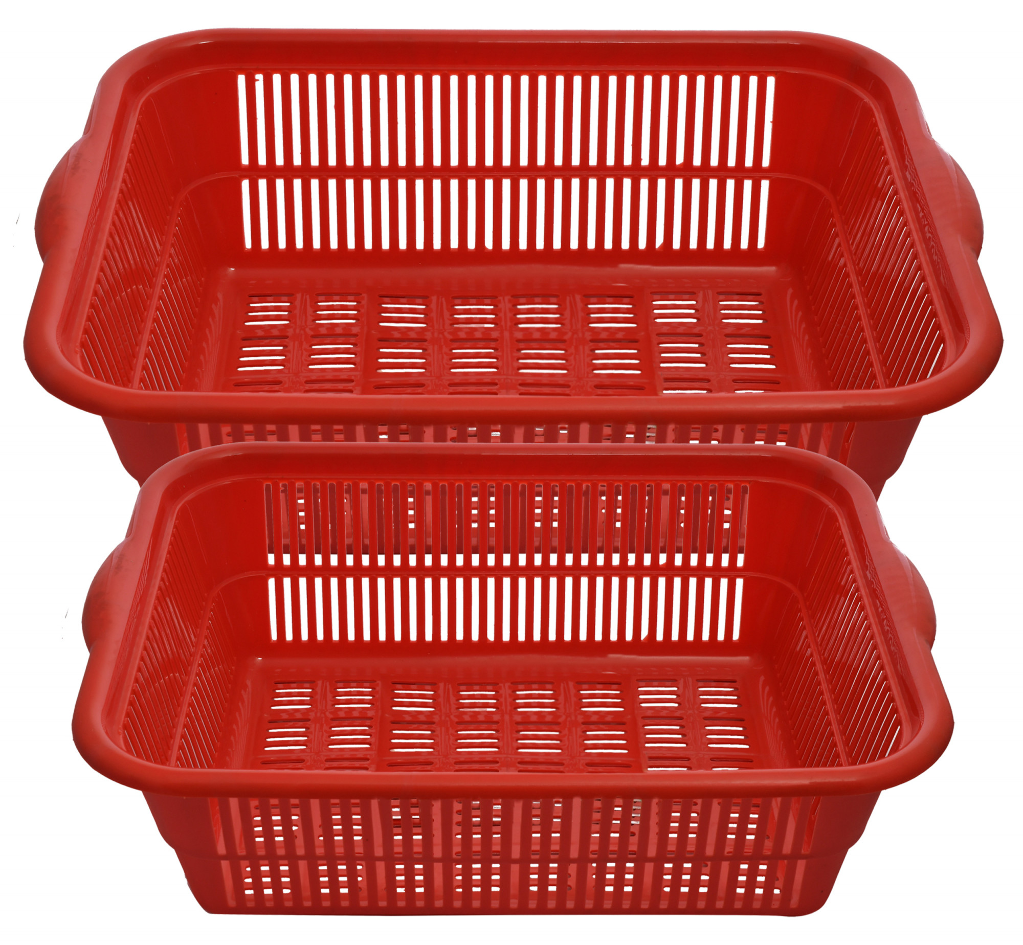 Kuber Industries Plastic 2 Pieces Kitchen Medium & Large Size Dish Rack Drainer Vegetables And Fruits Washing Basket Dish Rack Multipurpose Organizers (Red)-KUBMART824