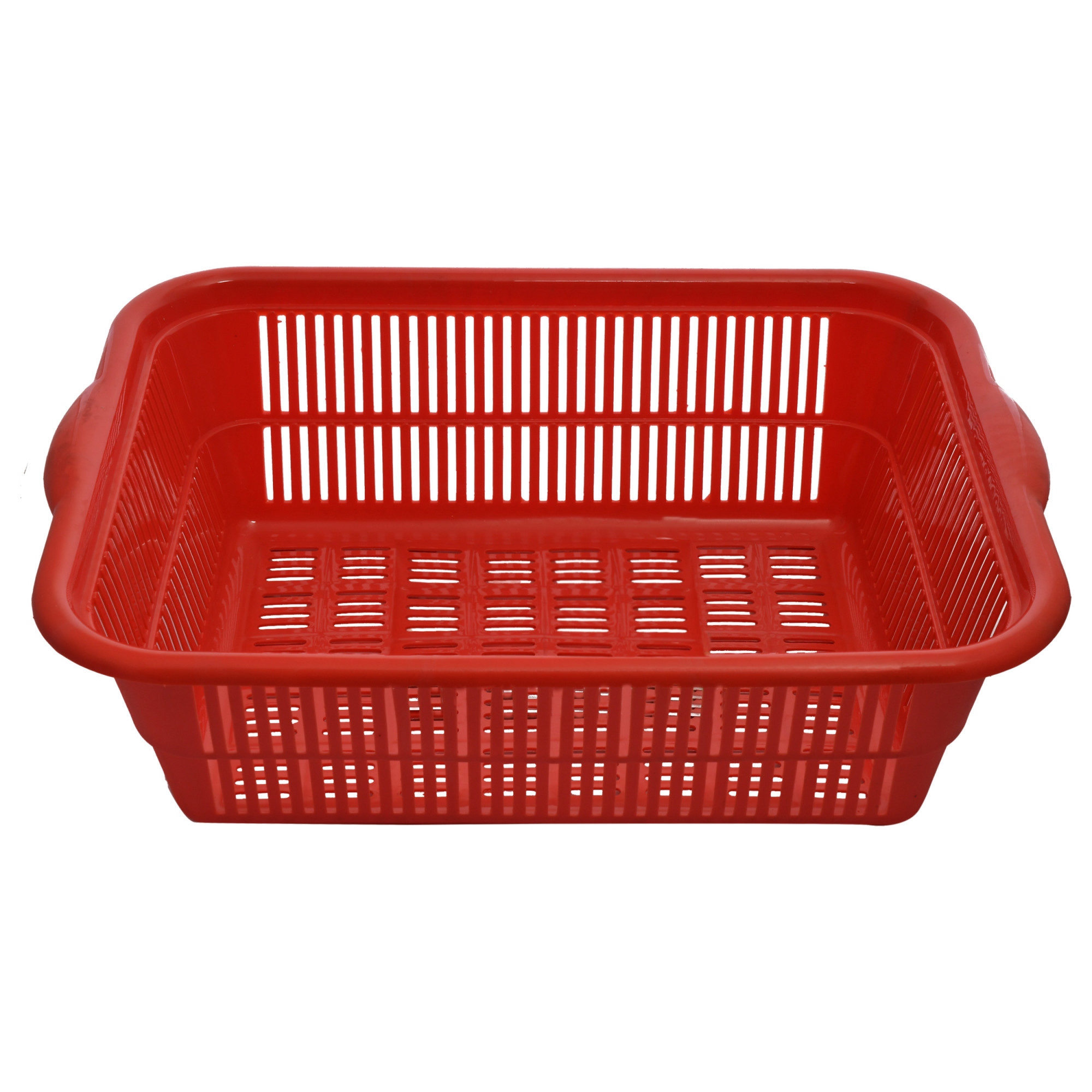 Kuber Industries Plastic 2 Pieces Kitchen Medium & Large Size Dish Rack Drainer Vegetables And Fruits Washing Basket Dish Rack Multipurpose Organizers (Red)-KUBMART824