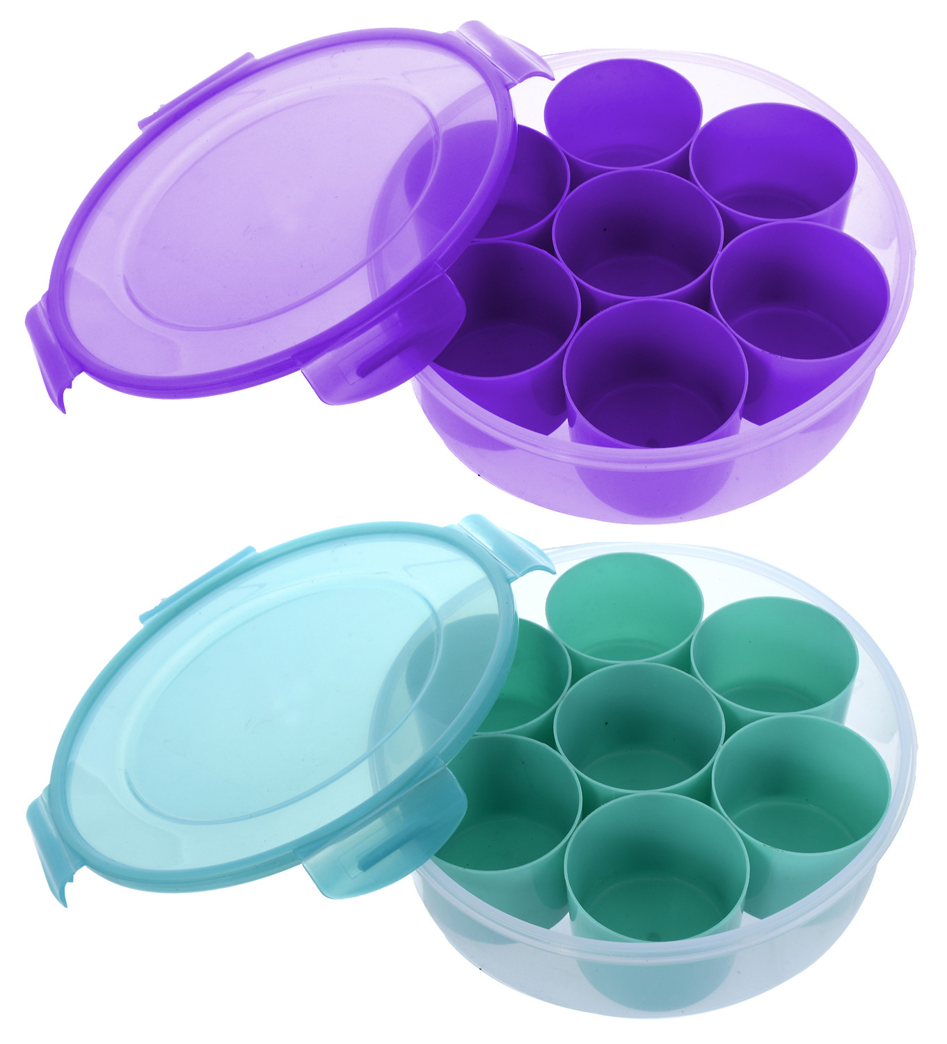 Kuber Industries Plastic 2 Pieces Masala (Spice) Box/Dabba/Spice Organiser Airtight & Leak Proof with Lock Lid & 7 Containers (Green & Purple)-KUBMART374