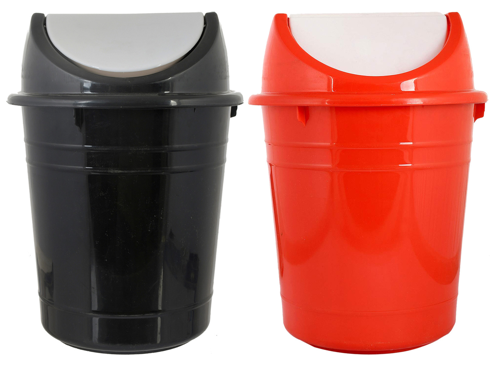 Kuber Industries Plastic 2 Pieces Medium Size Swing Dustbin/ Swing Garbage Bin/ Waste Bin, 10 Liters (Black & Red)