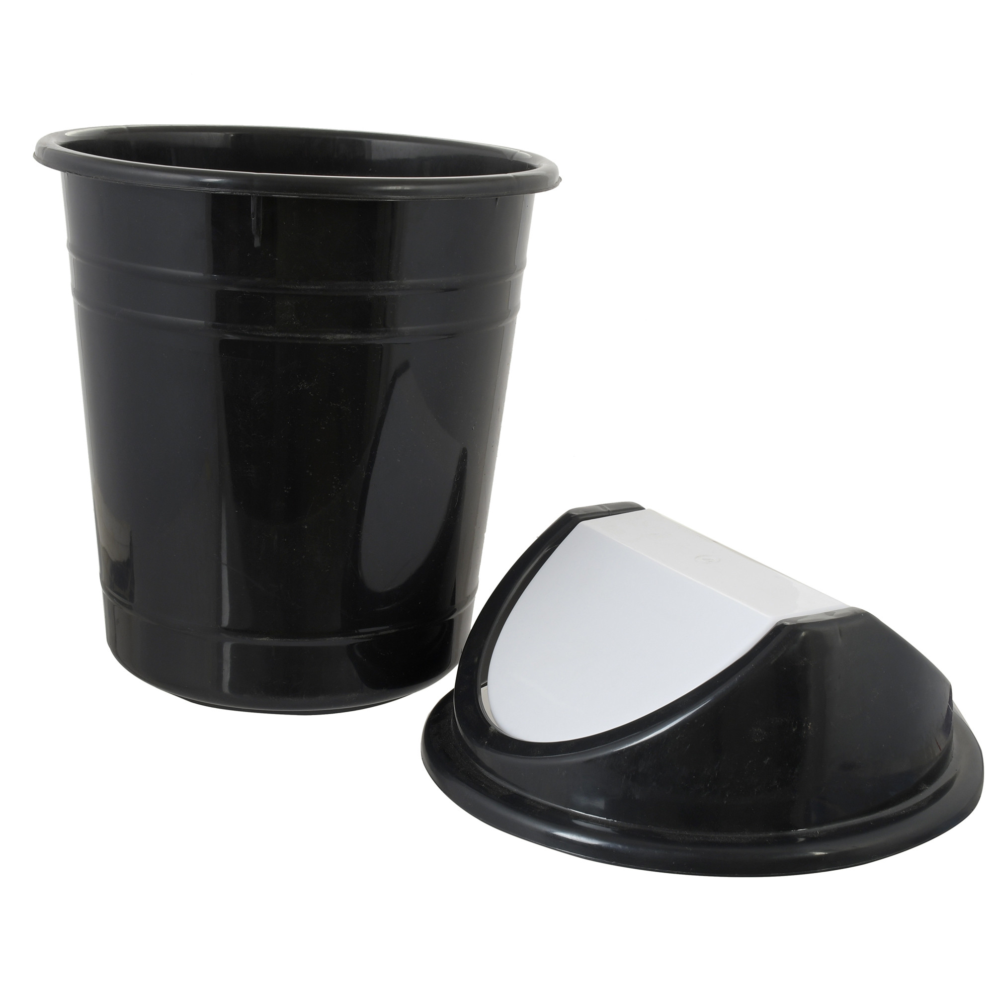 Kuber Industries Plastic 2 Pieces Medium Size Swing Dustbin/ Swing Garbage Bin/ Waste Bin, 10 Liters (Black & Red)