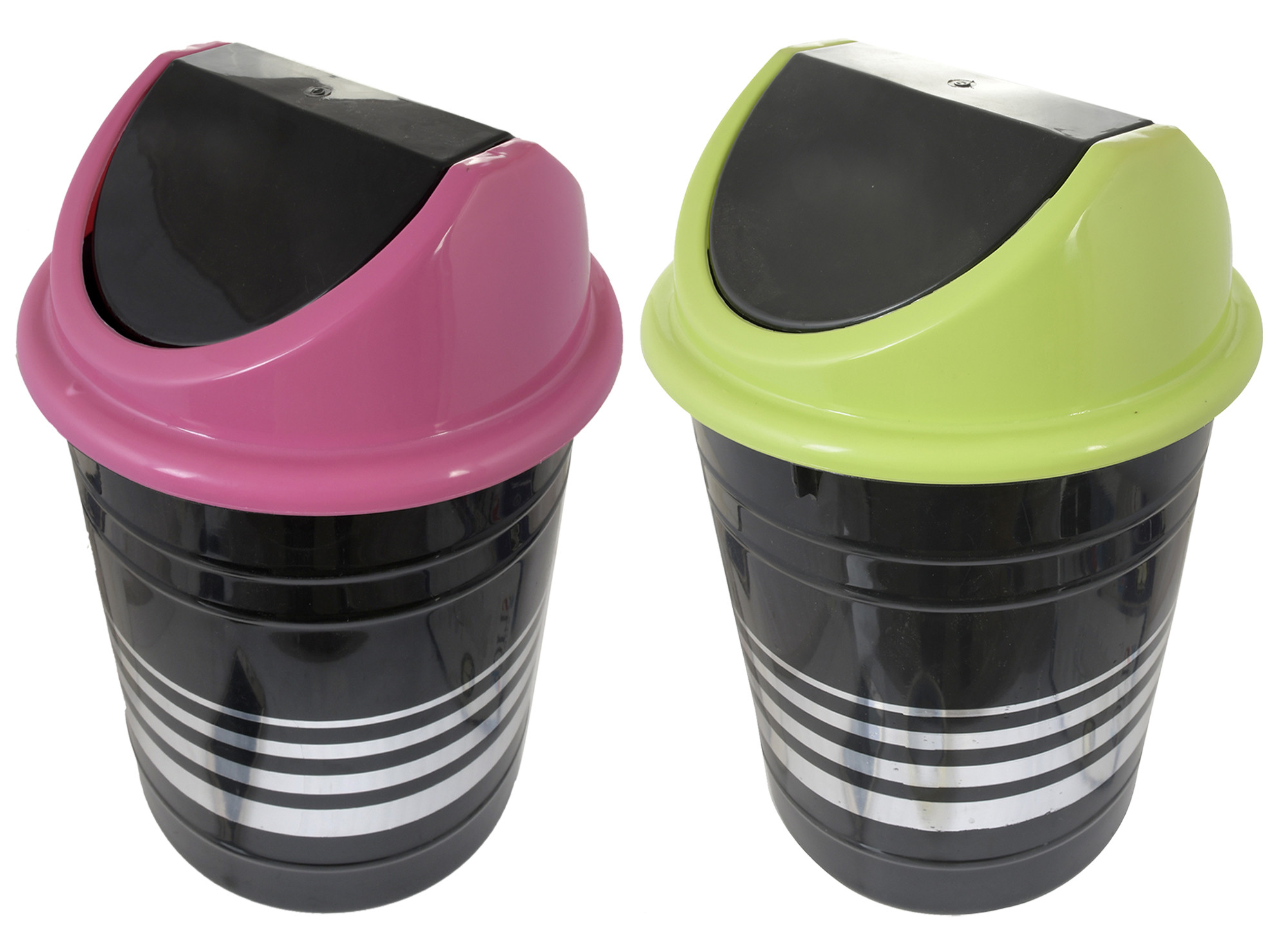 Kuber Industries Plastic 2 Pieces Medium Size Swing Dustbin/ Swing Garbage Bin/ Waste Bin, 10 Liters (Green & Pink)